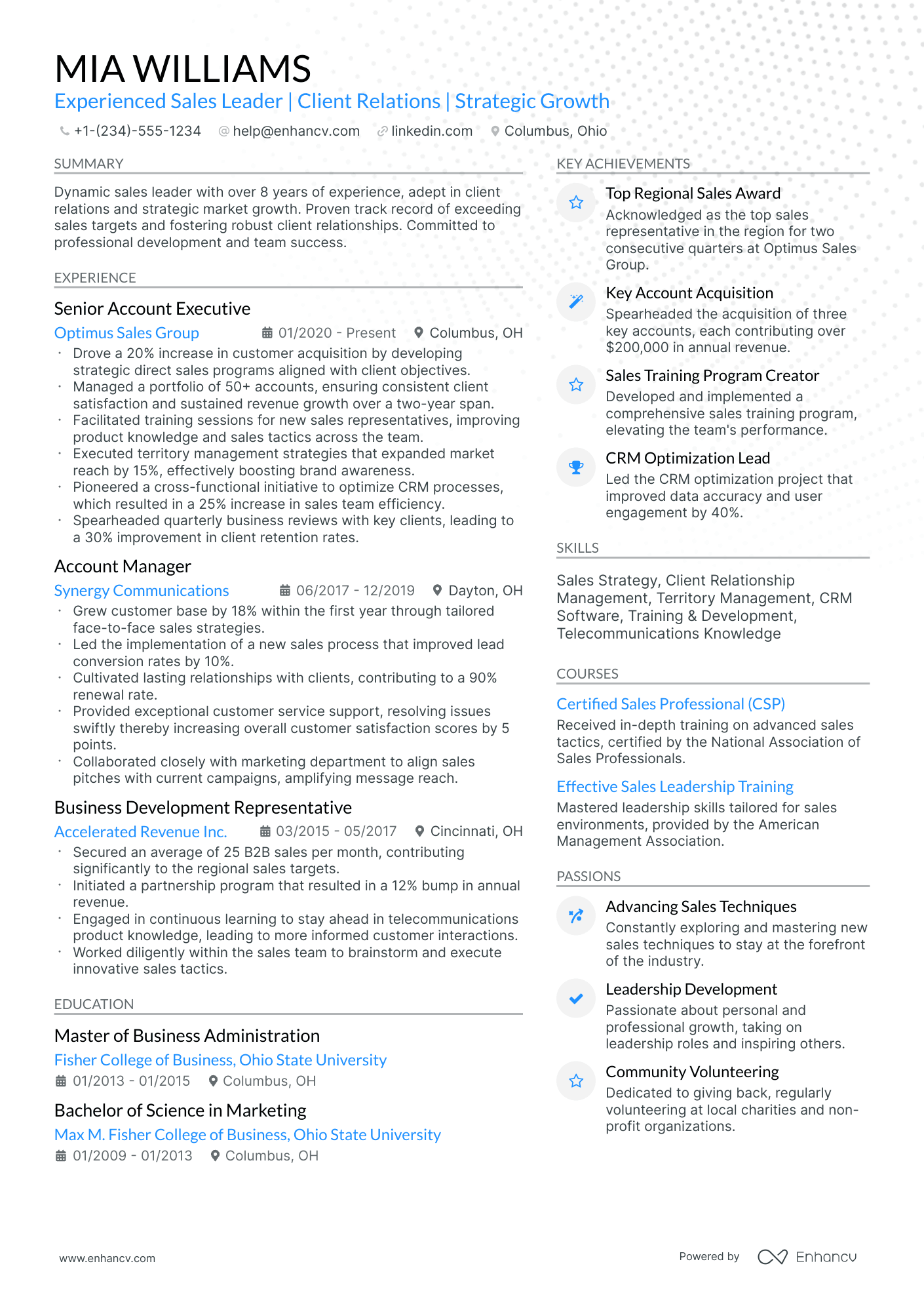 A resume example of a Modern