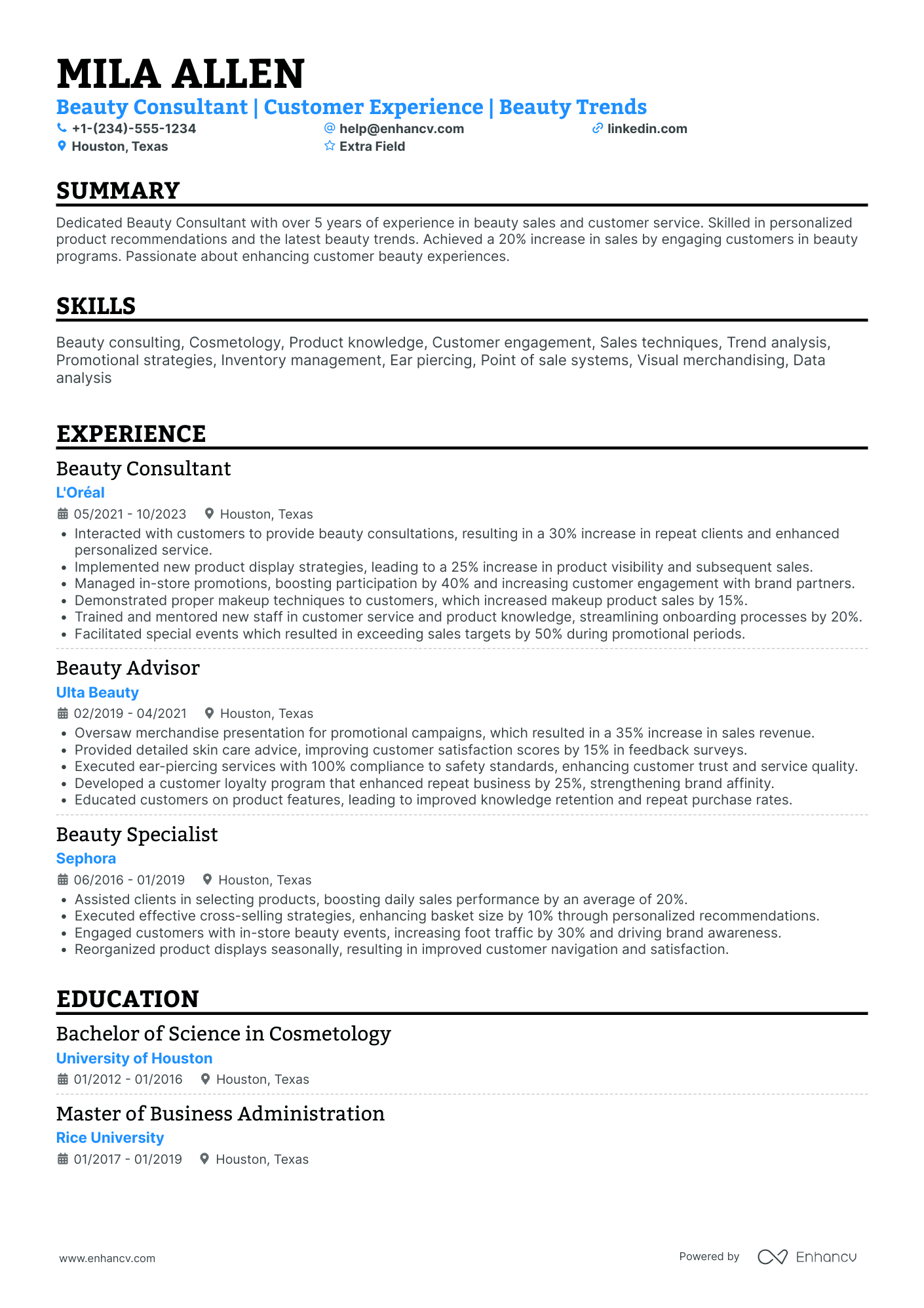 A resume example of a Makeup Artist Consultant