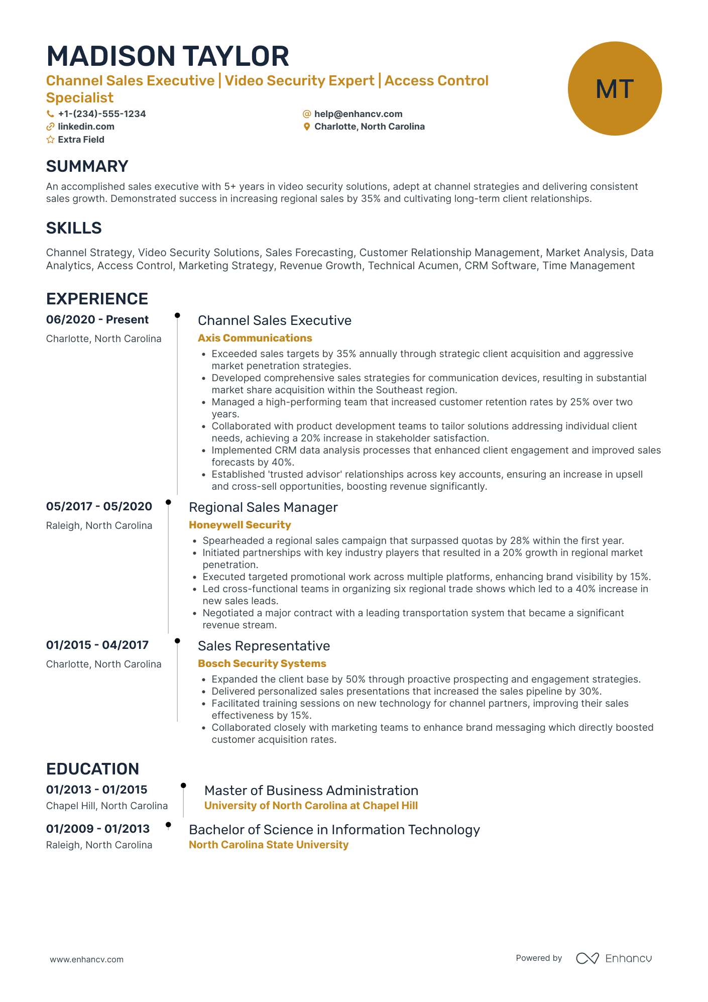 A resume example of a Channel Sales Executive