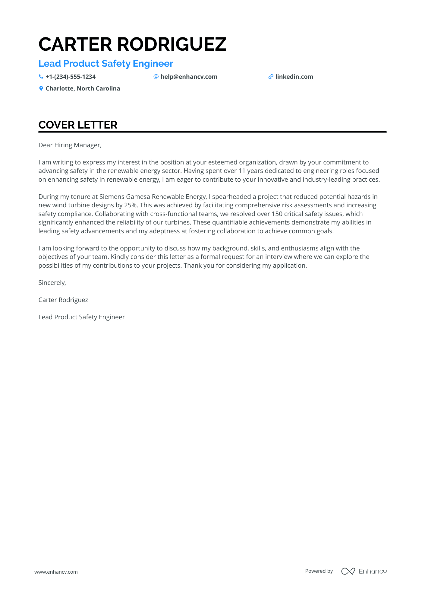 A resume example of a Product Safety Engineer