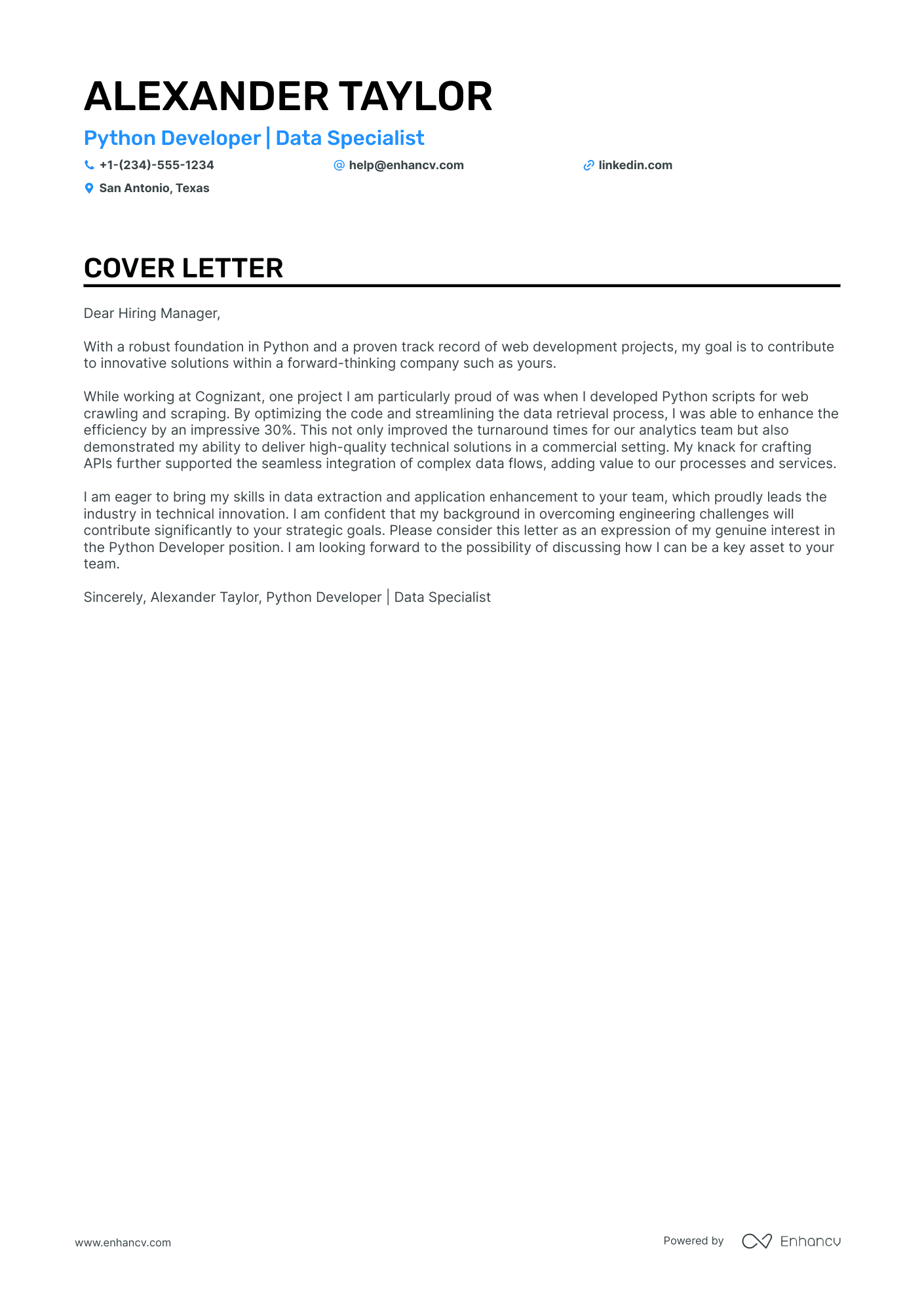 A resume example of a Junior Python Developer