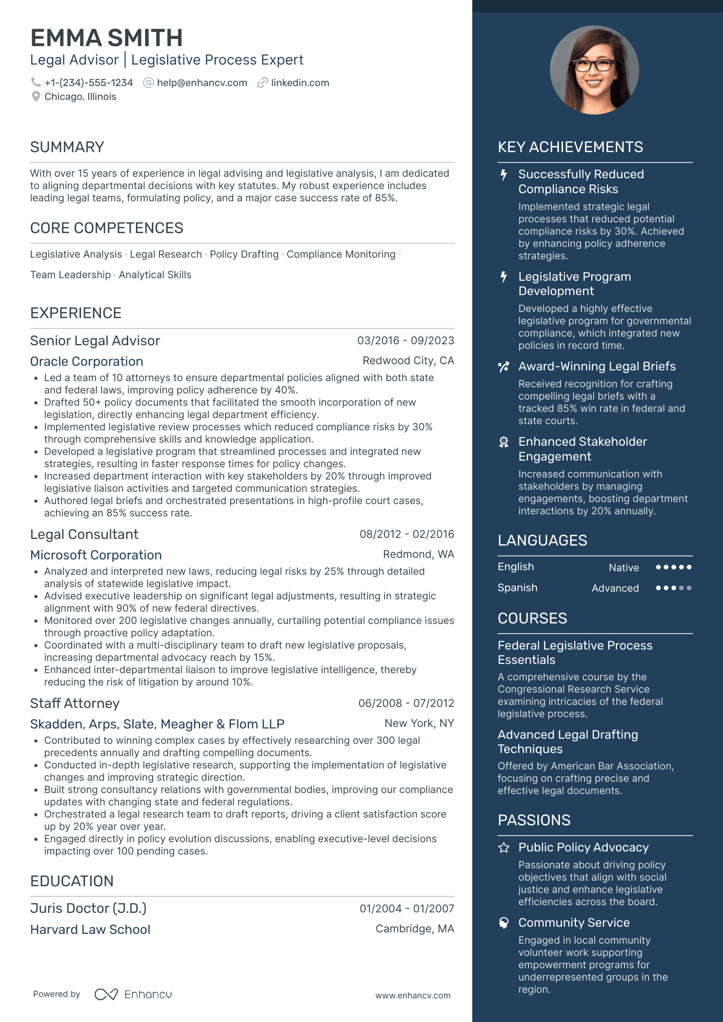 A resume example of a Deputy Chief Legal Officer