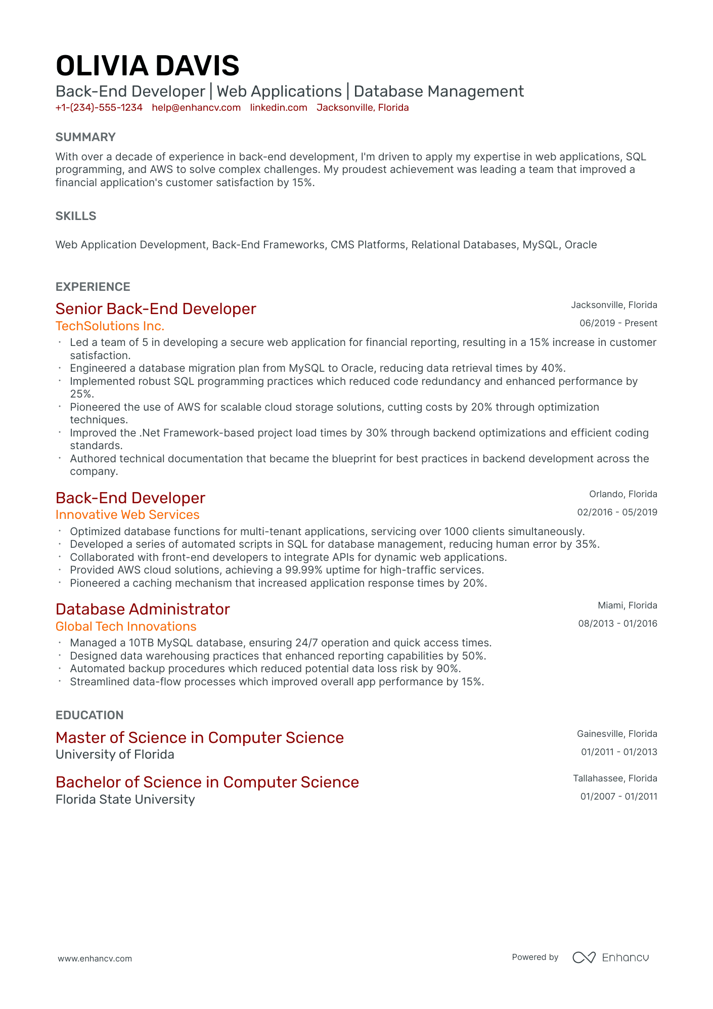 A resume example of a Classic