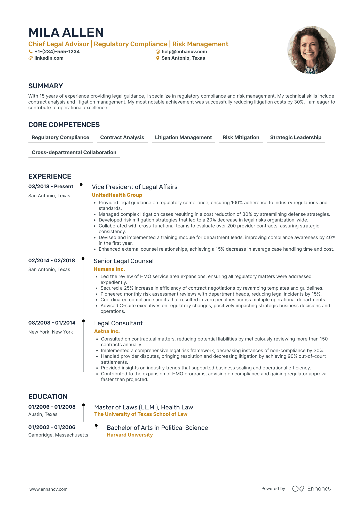 A resume example of a Chief Legal Officer in Healthcare