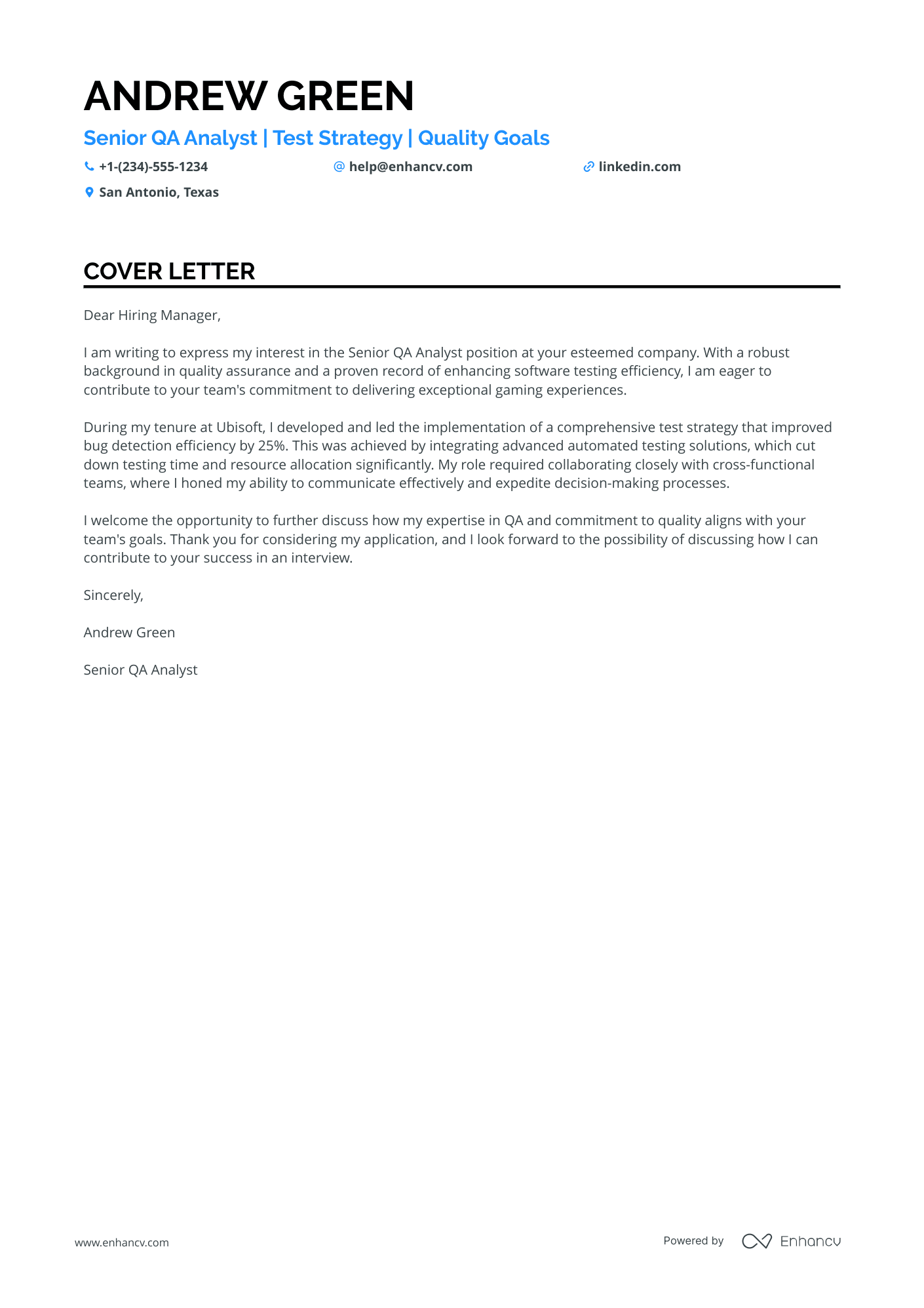 A resume example of a Senior QA Analyst