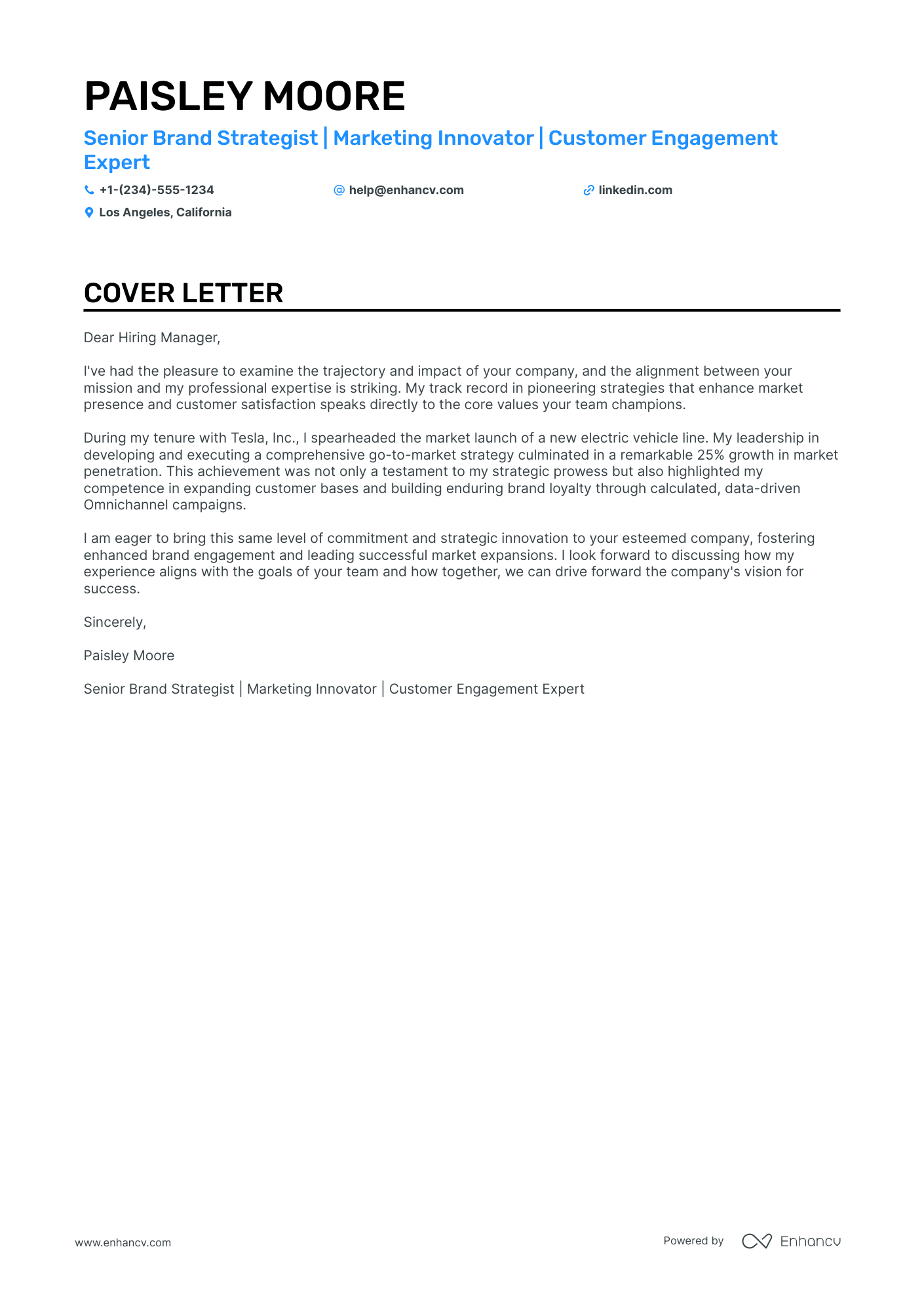 A resume example of a Brand Marketing Manager