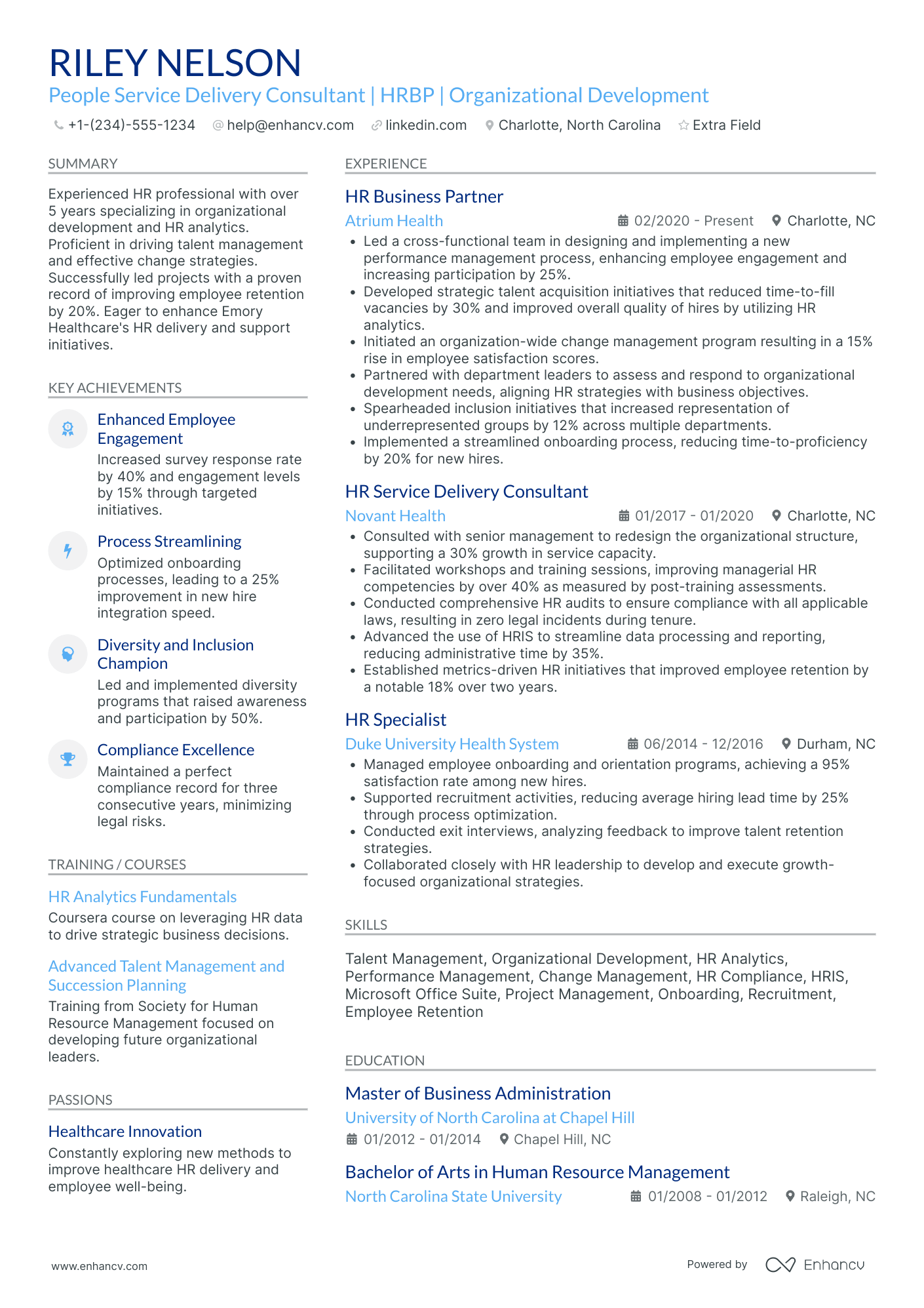 A resume example of a HR Business Partner Consultant