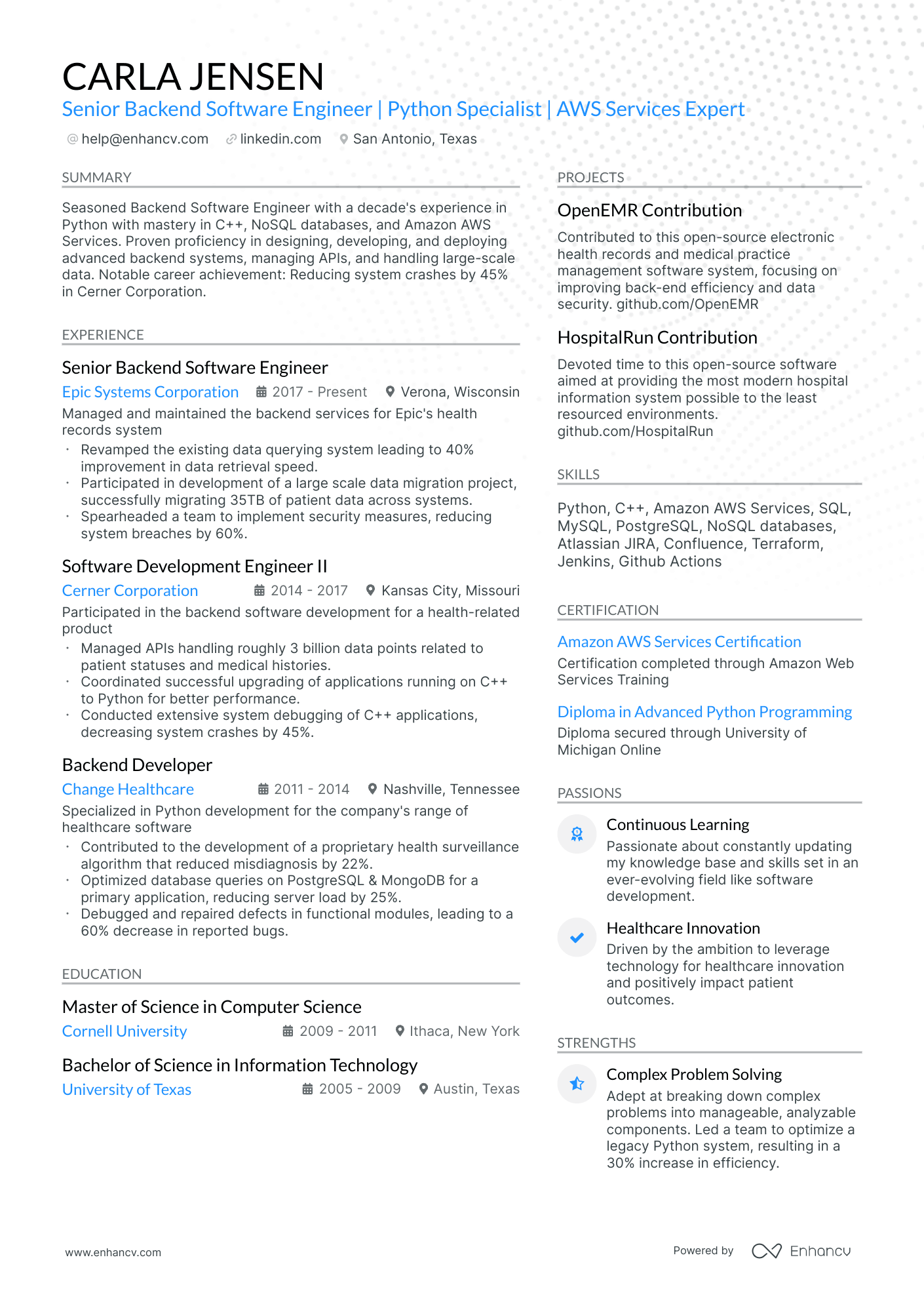 A resume example of a Modern