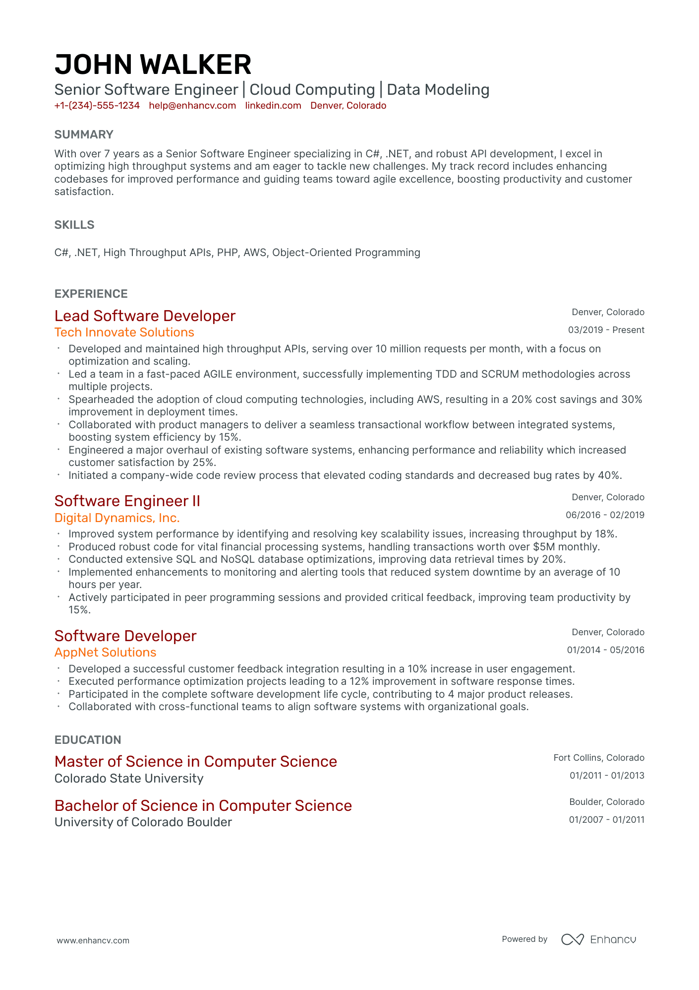 A resume example of a Classic
