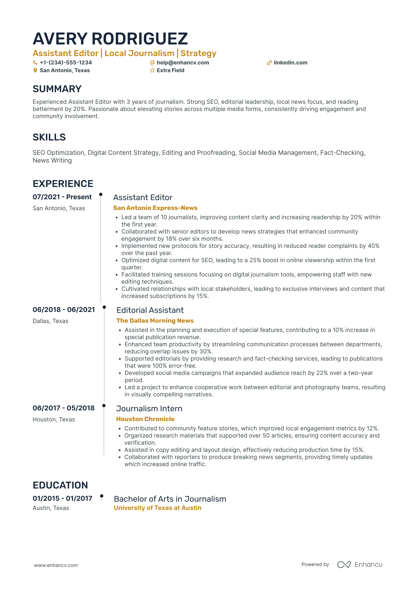 A resume example of a Assistant Editor