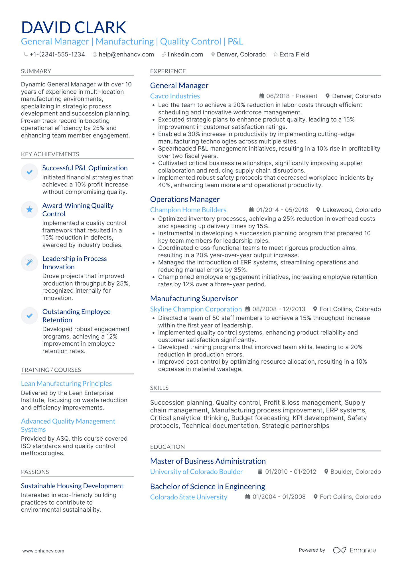 A resume example of a General Manager of Engineering