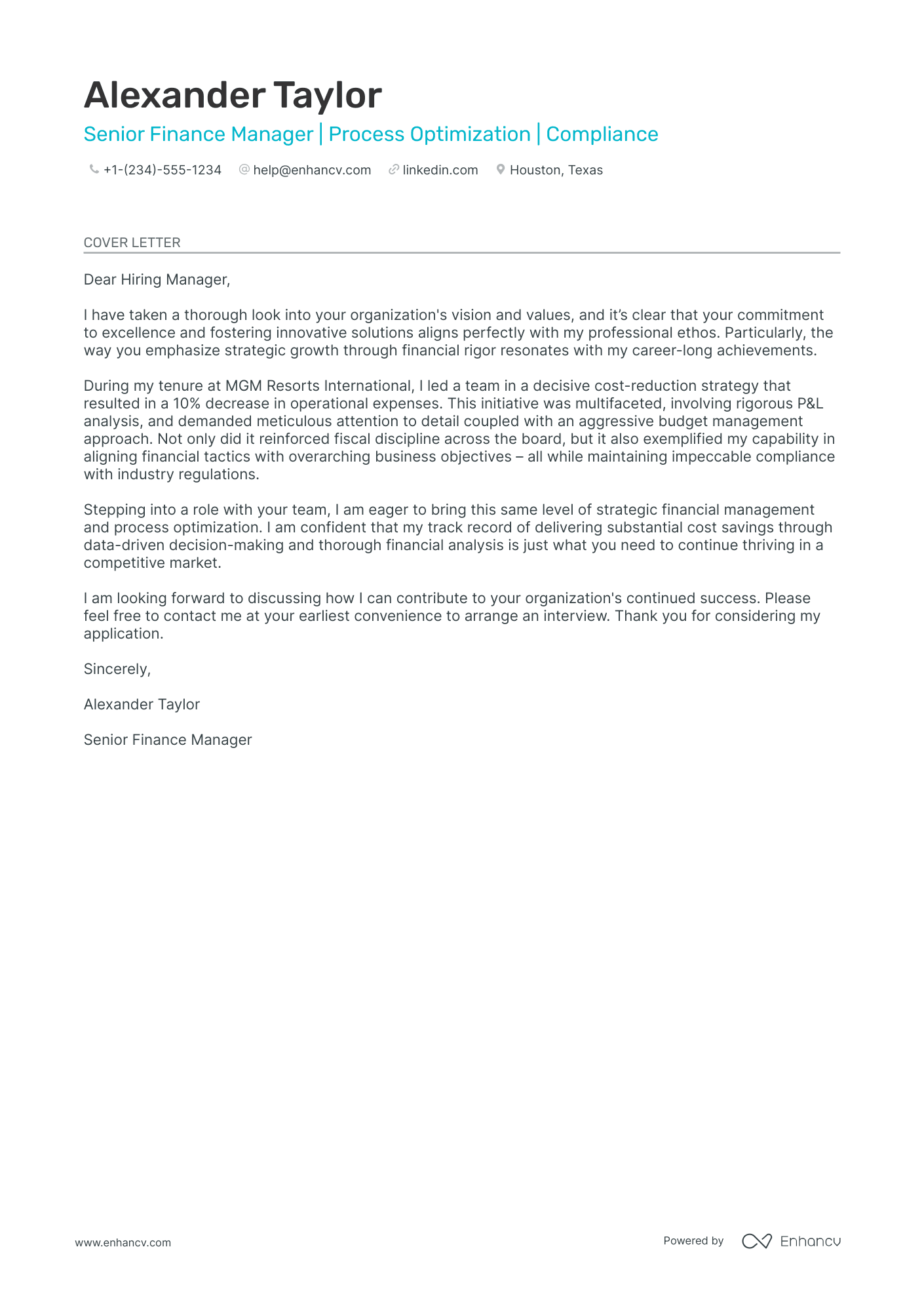 A resume example of a Cashier Manager