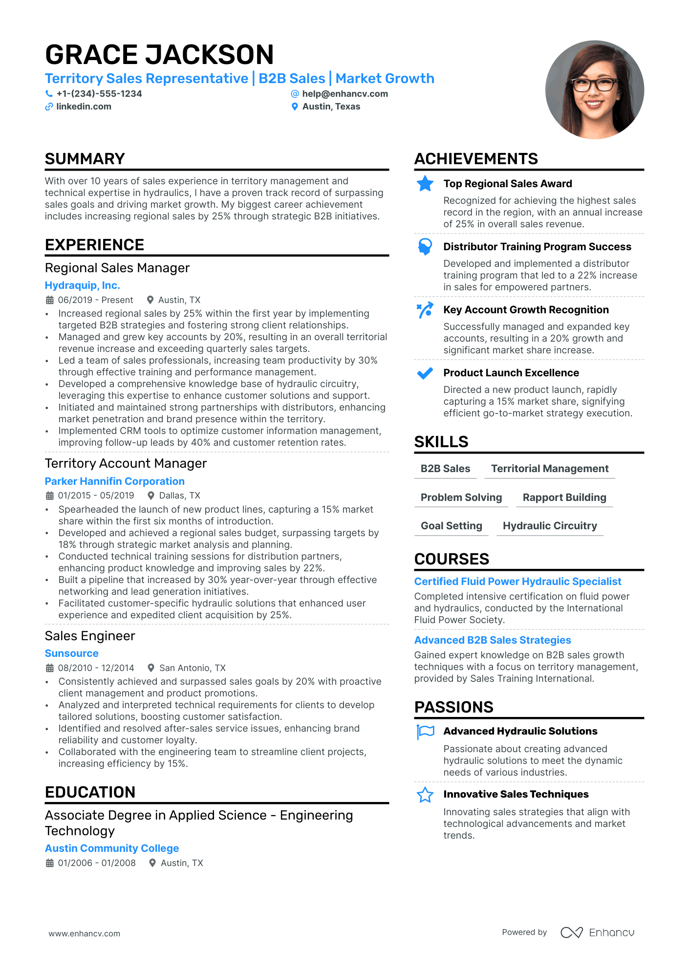 A resume example of a Territory Sales Representative