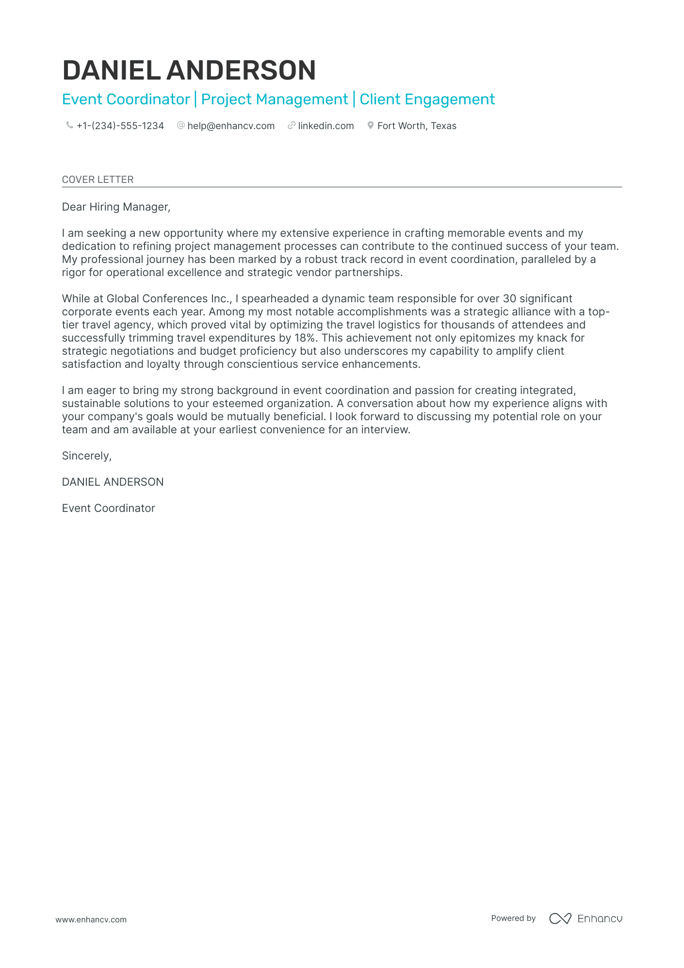 A resume example of a Event Coordinator
