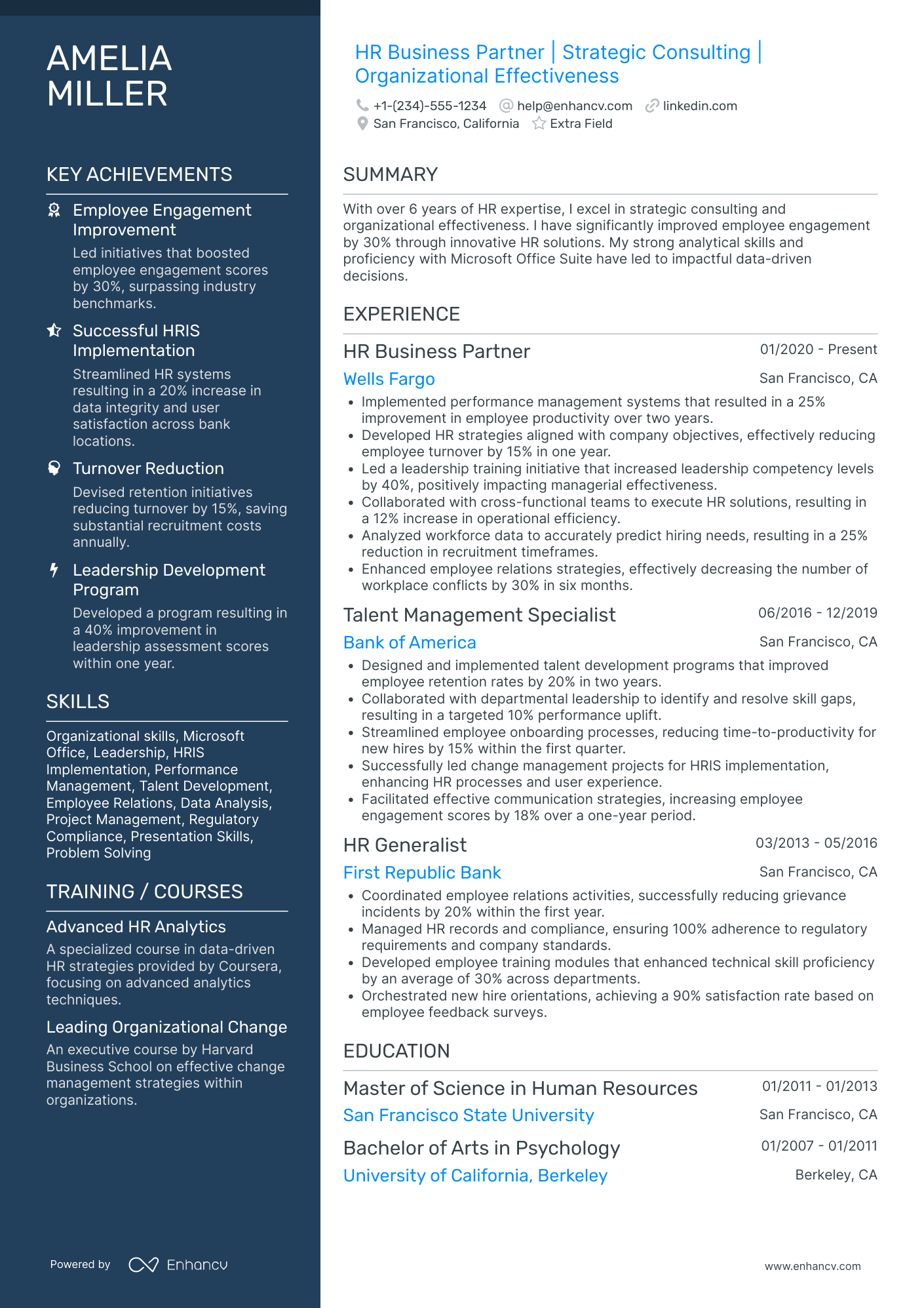 A resume example of a HR Officer