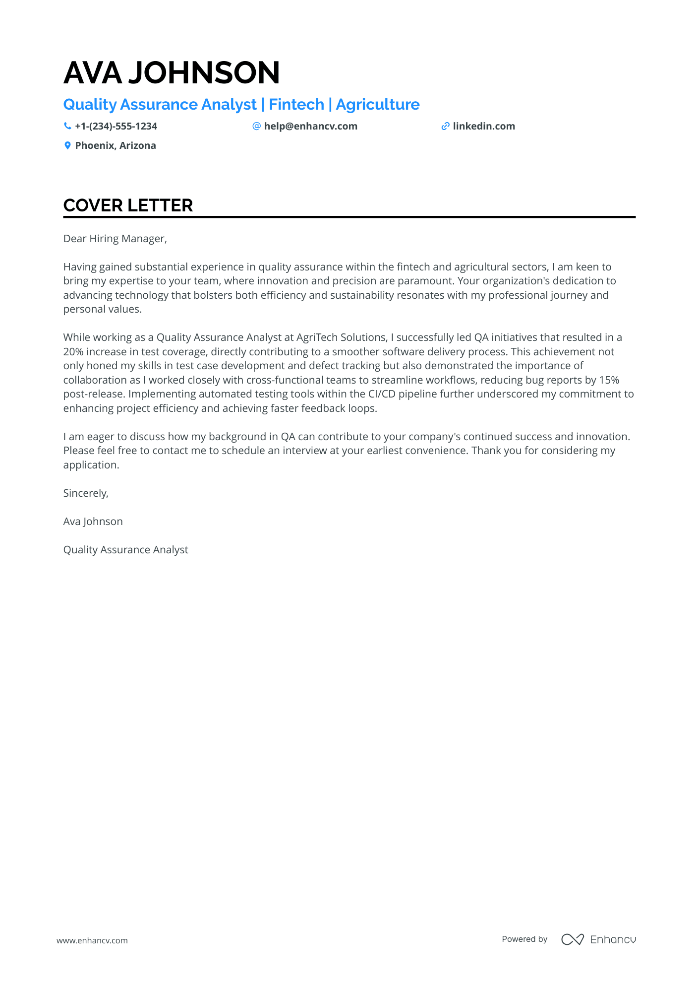 A resume example of a QA Analyst Intern