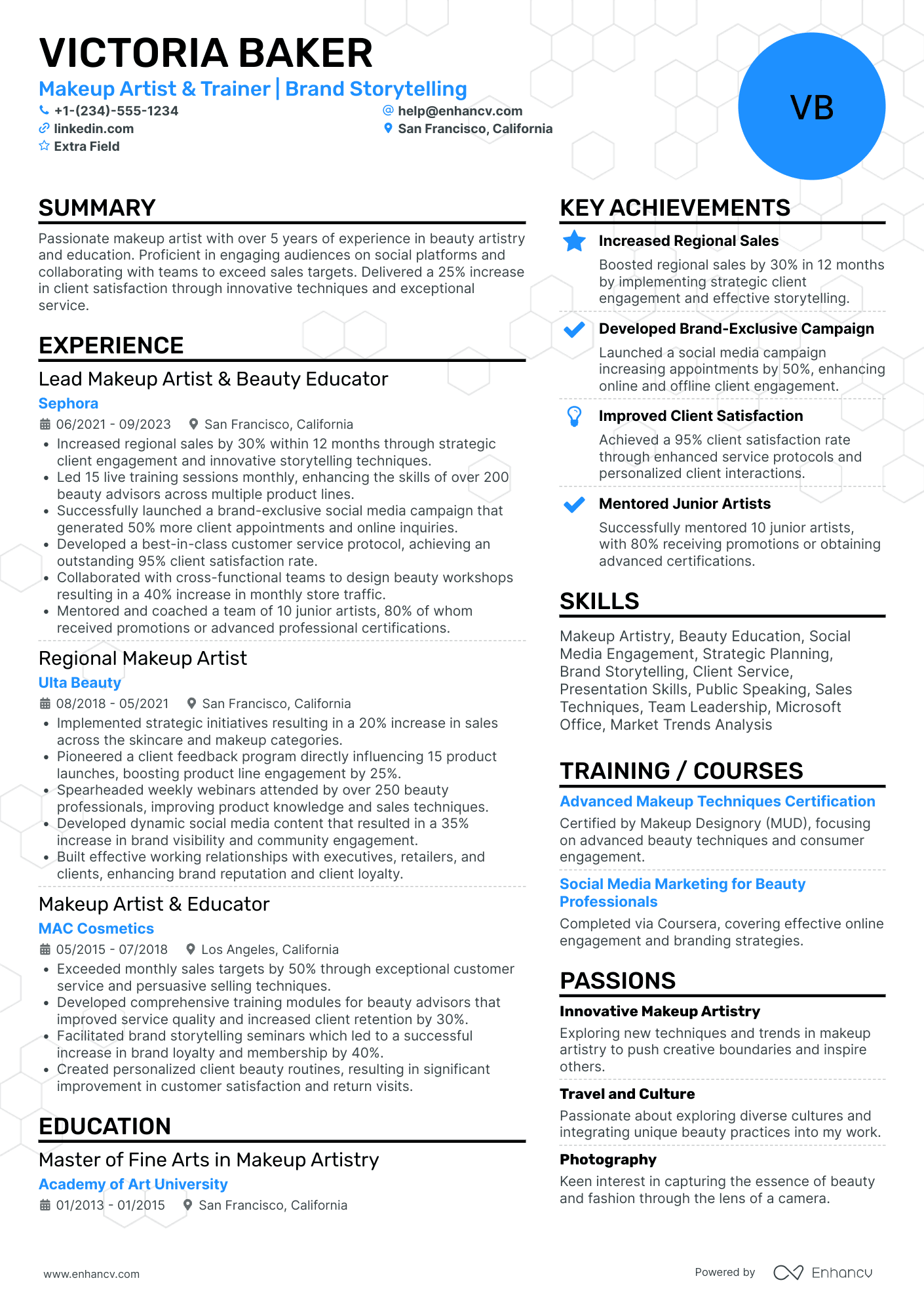 A resume example of a Makeup Artist Trainer