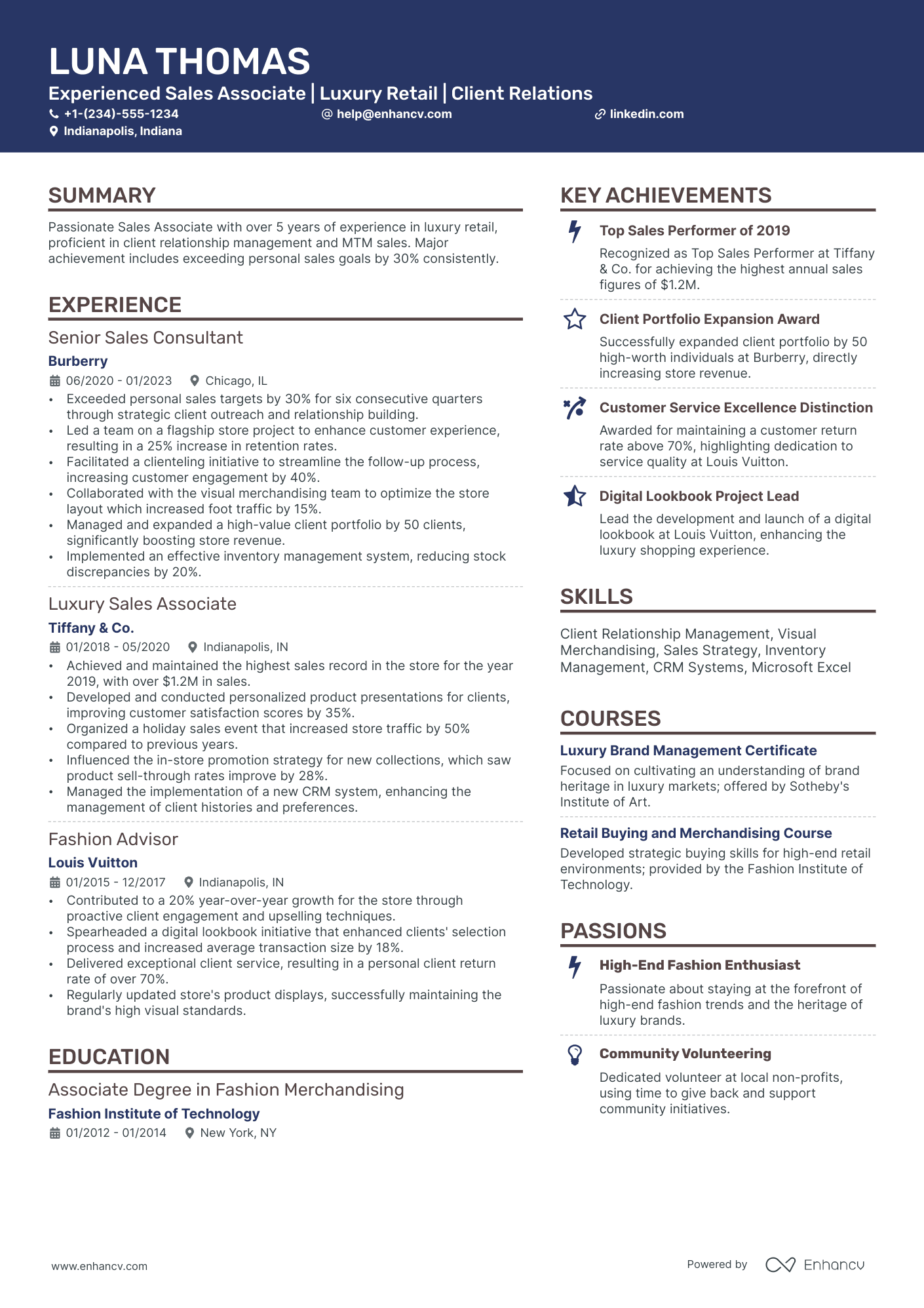 A resume example of a Creative