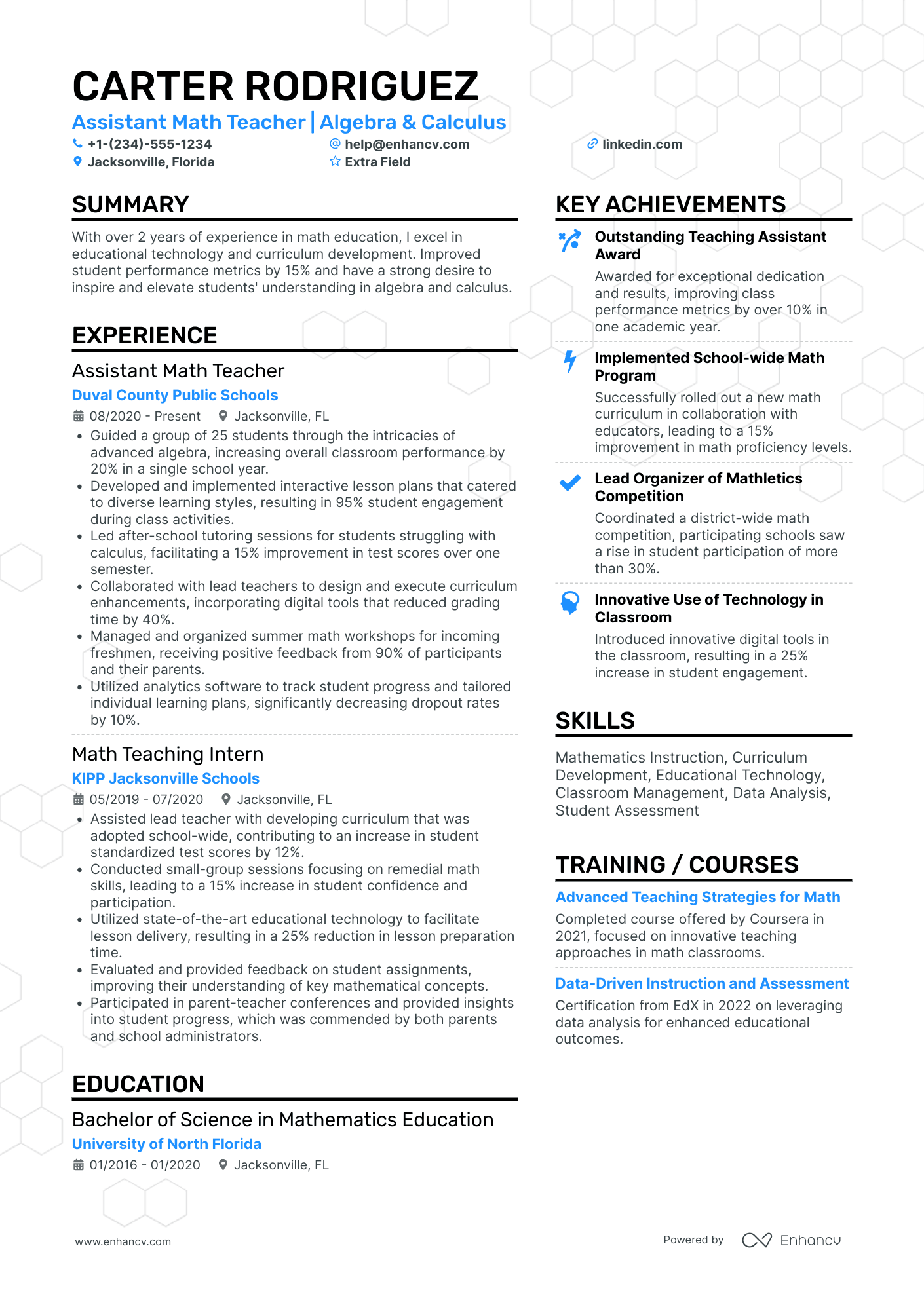 A resume example of a Assistant Math Teacher