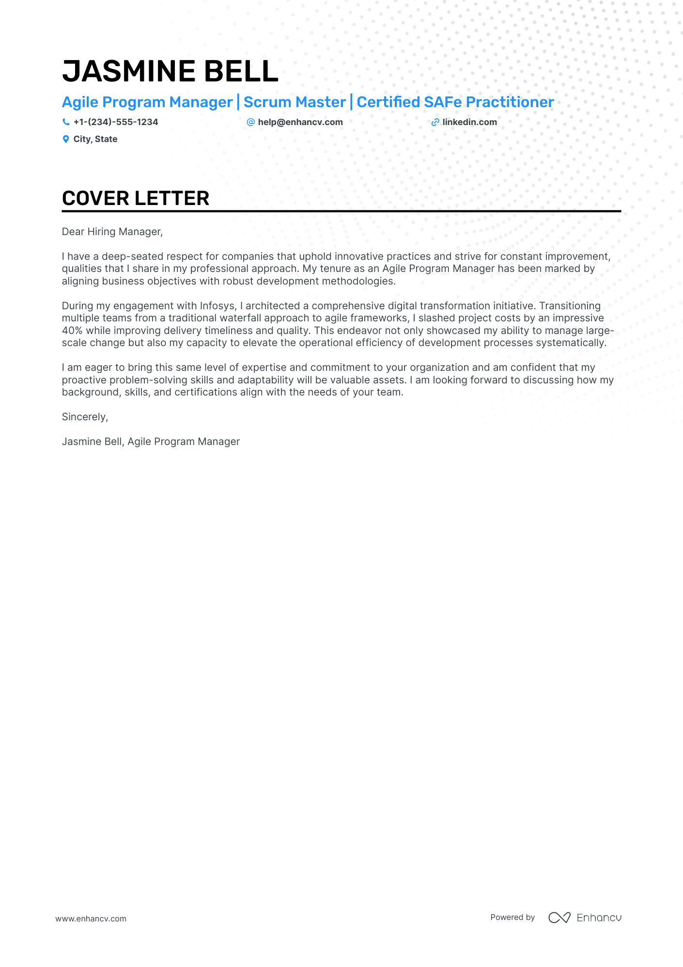 A resume example of a Agile Program Manager