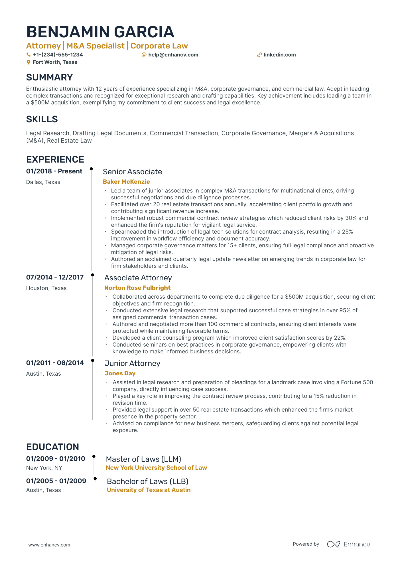 A resume example of a Timeline