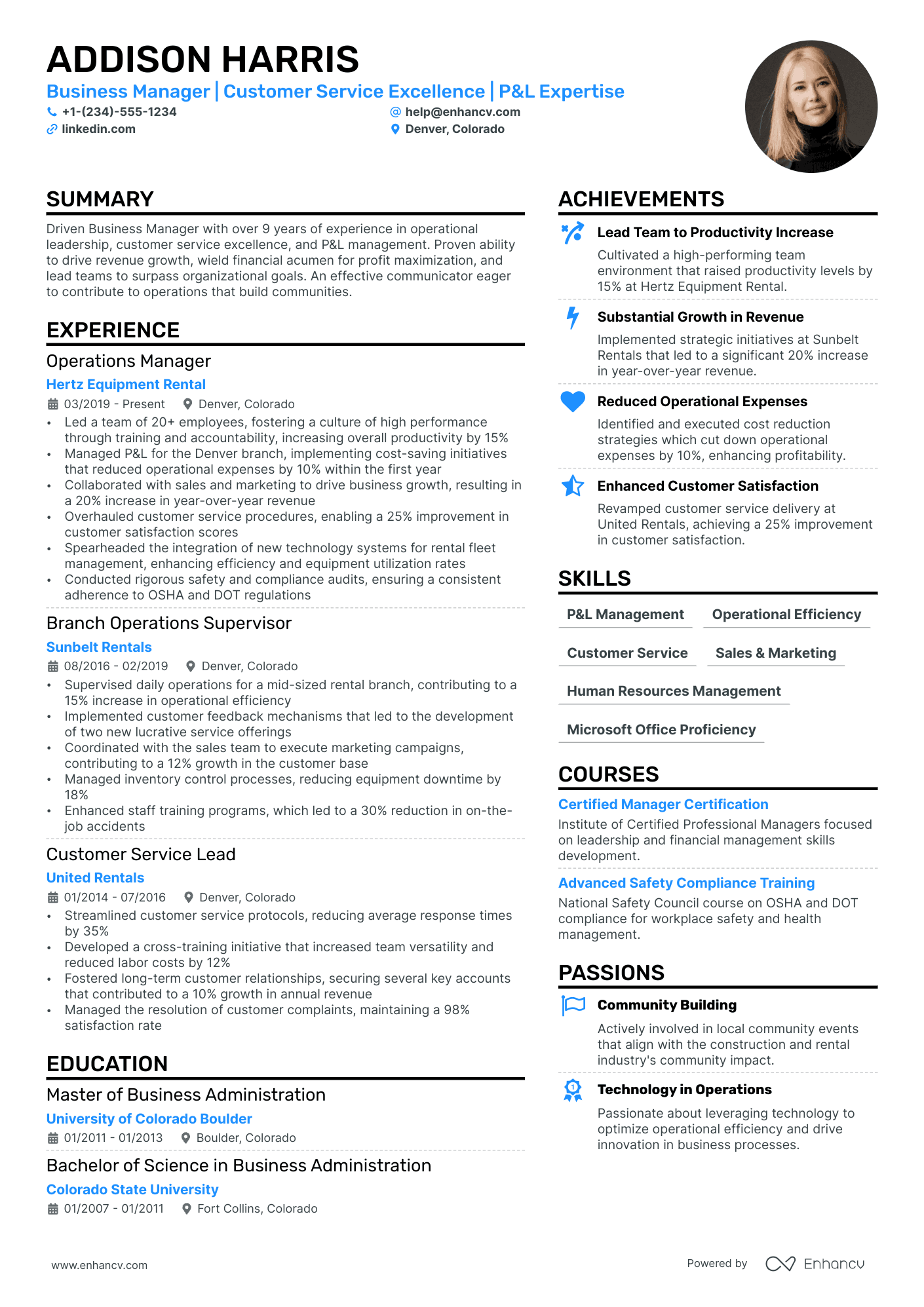 A resume example of a Manager In Training