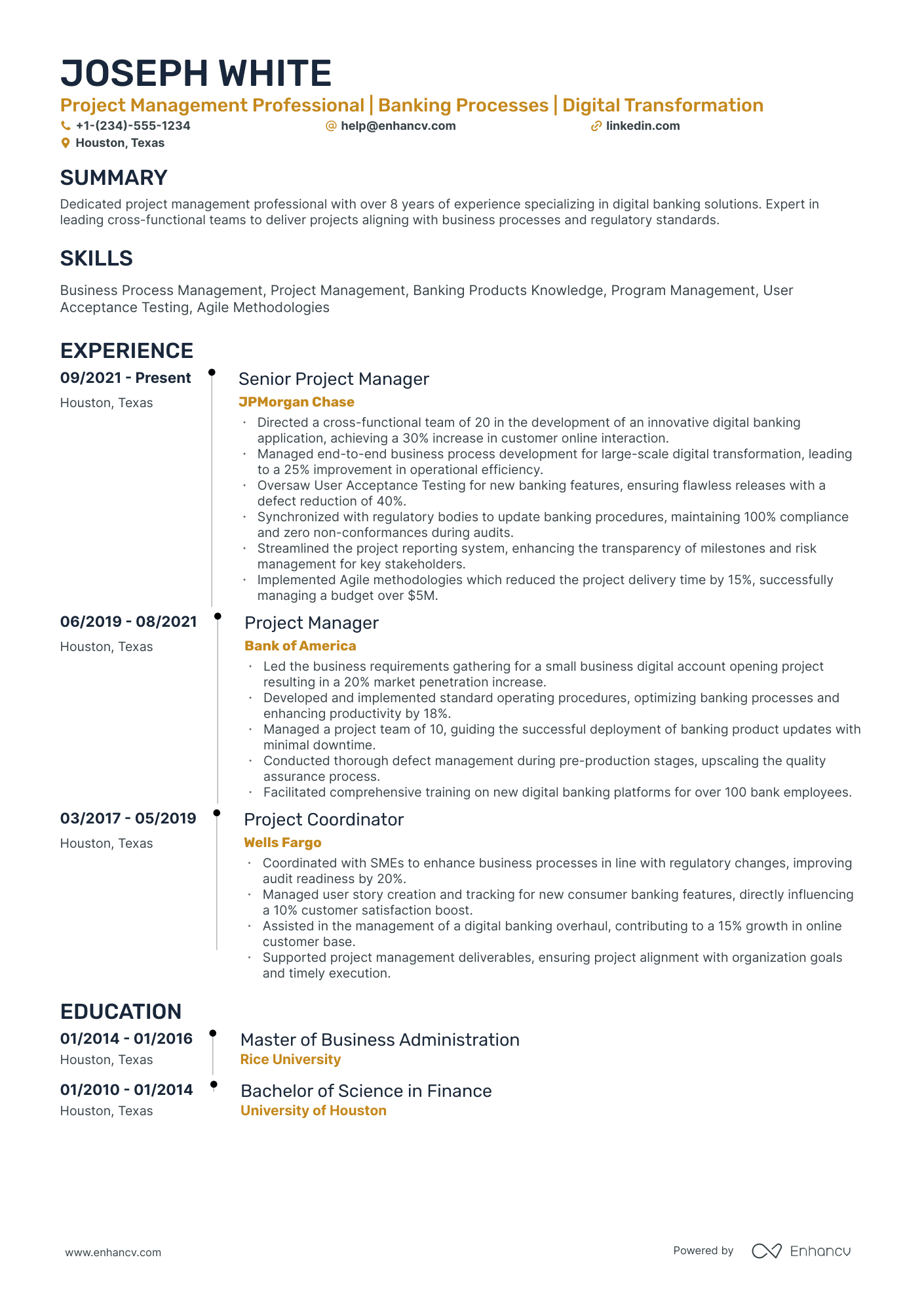 A resume example of a Timeline