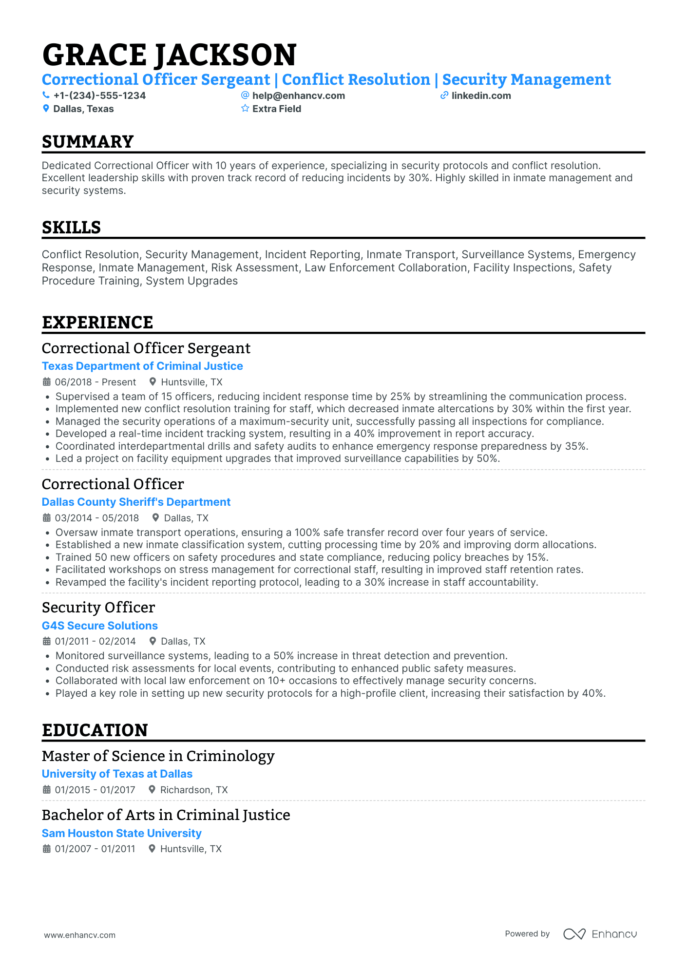 A resume example of a Correctional Officer Sergeant