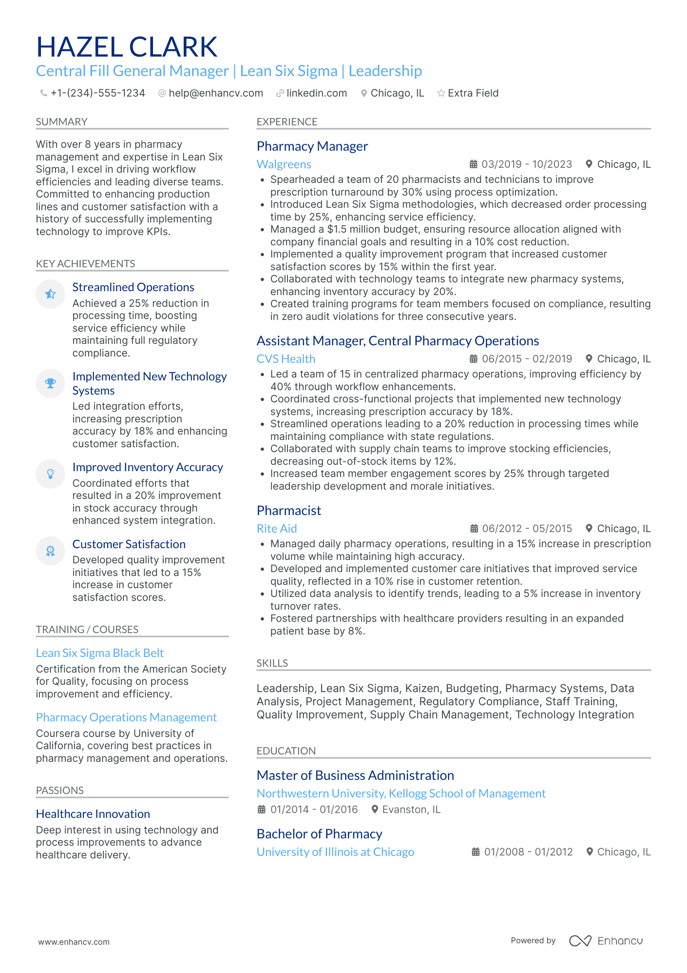 A resume example of a General Manager of Operations