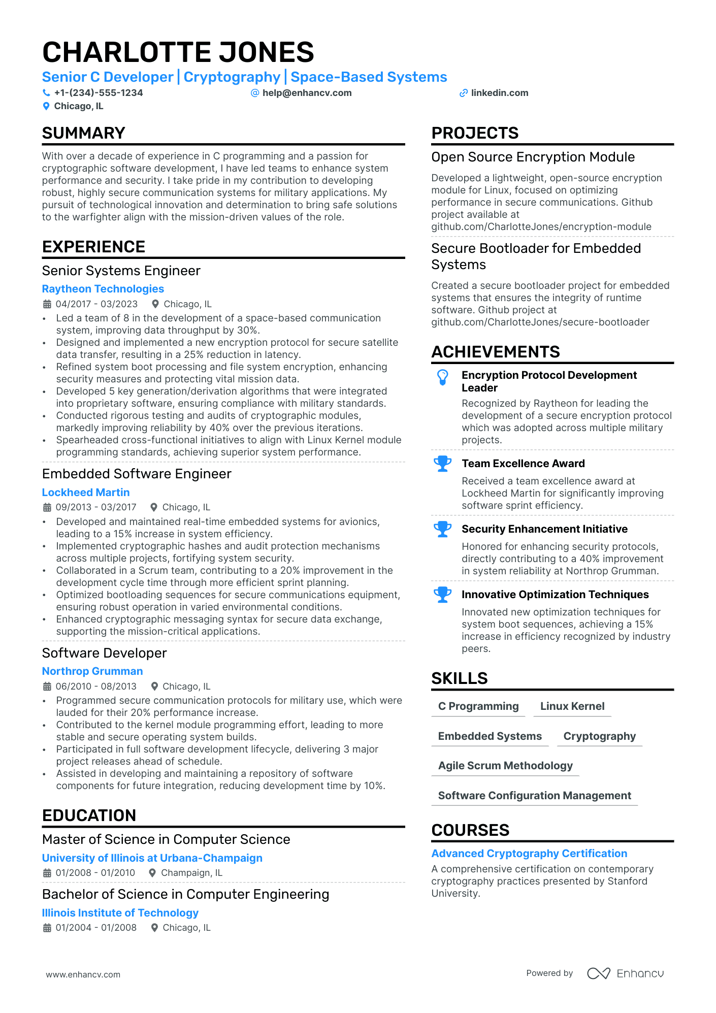 A resume example of a C Developer