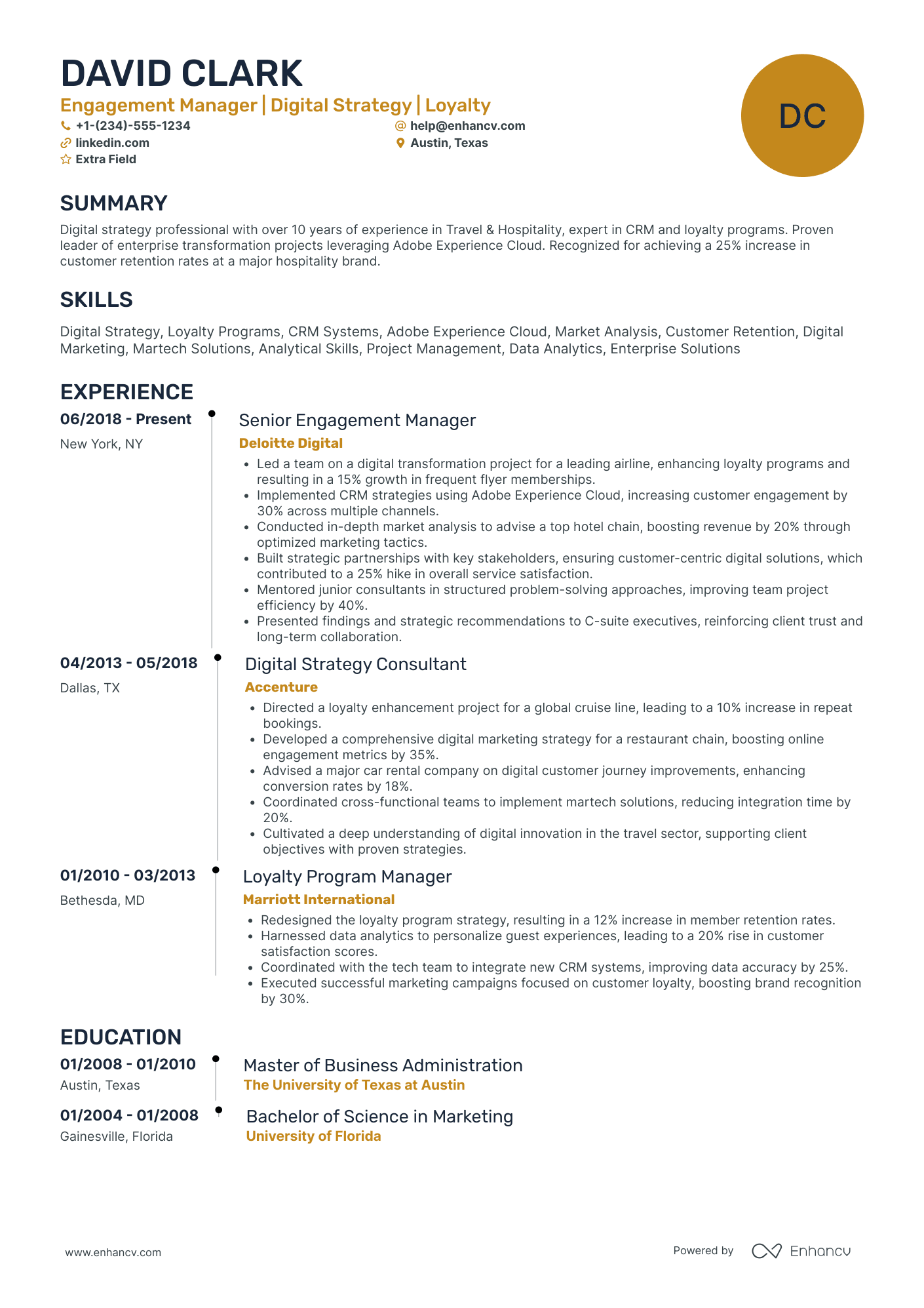 A resume example of a Brand Engagement Manager