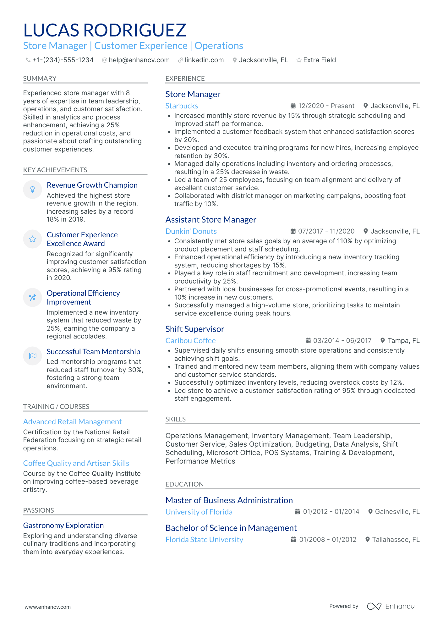 A resume example of a Senior Store Manager