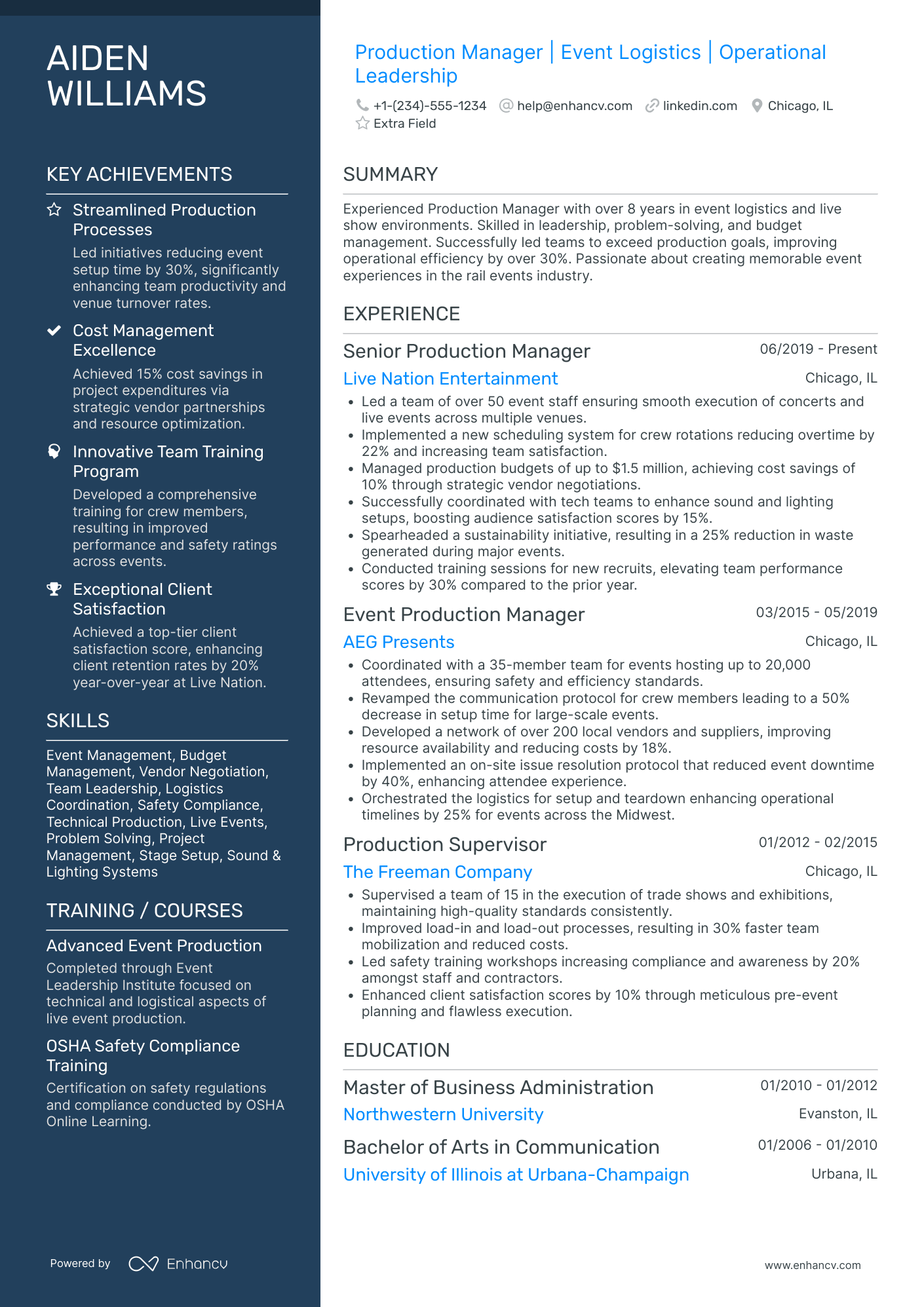 A resume example of a Tour Production Manager