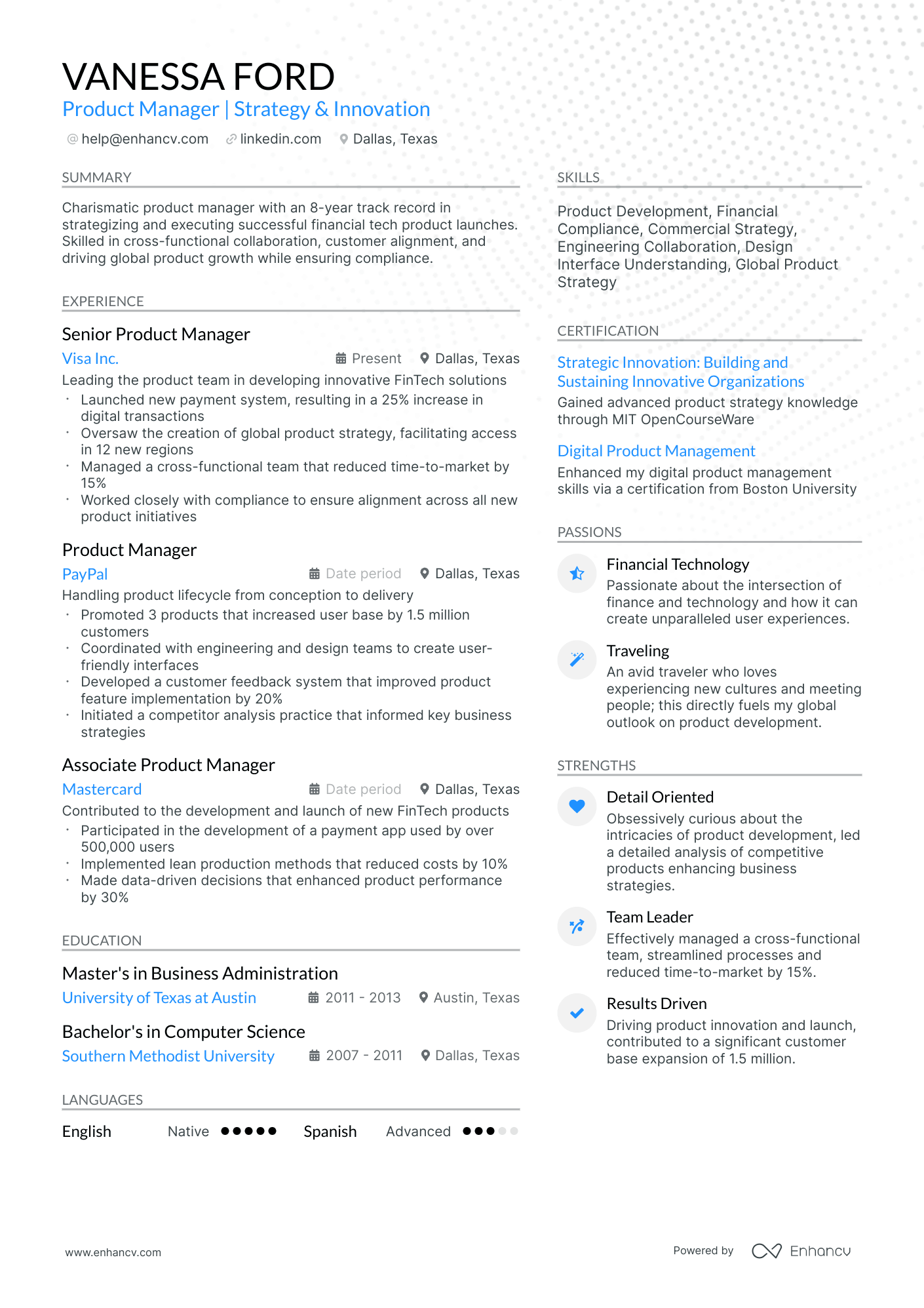 A resume example of a Modern