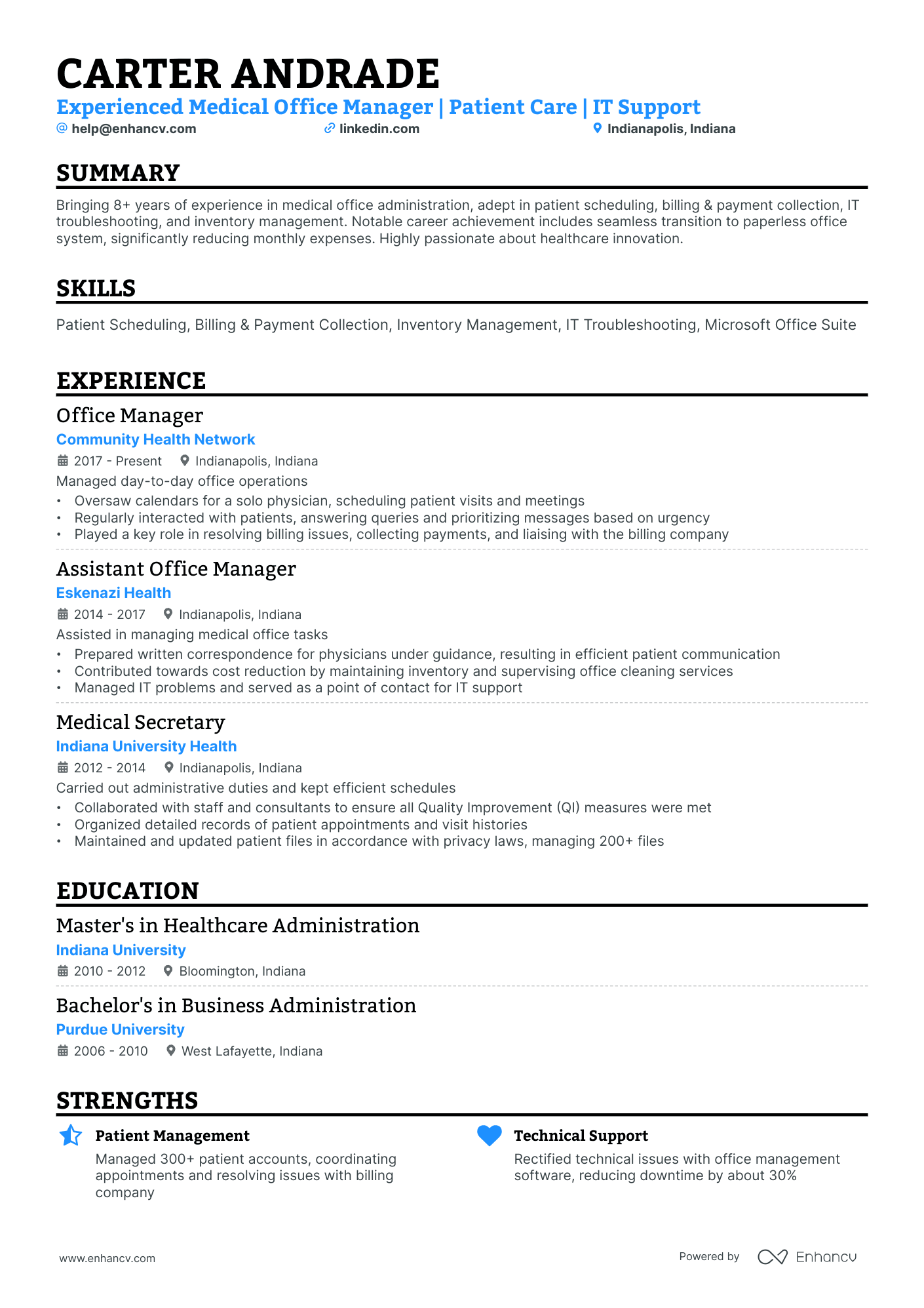 A resume example of a Single Column