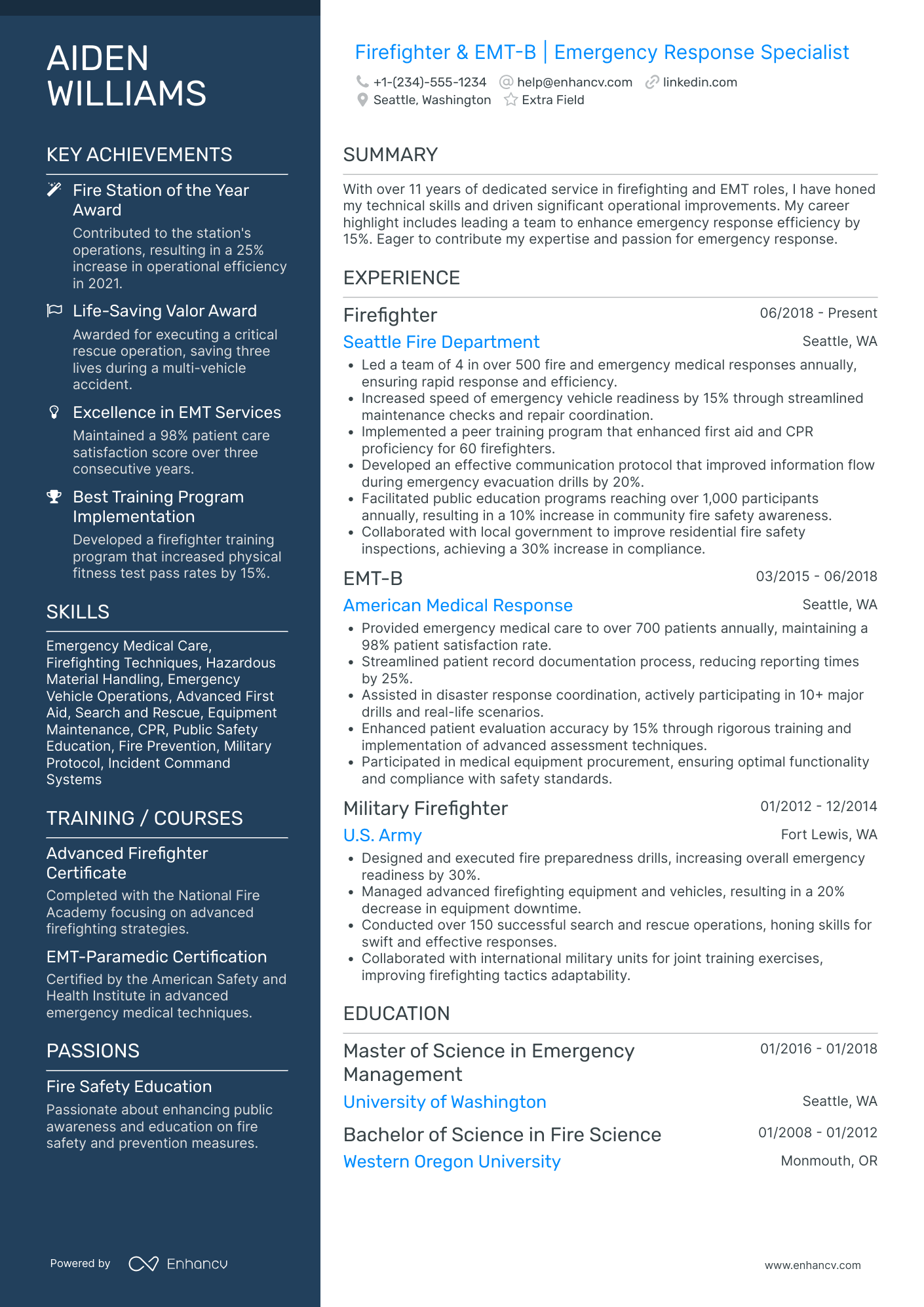 A resume example of a Industrial Firefighter
