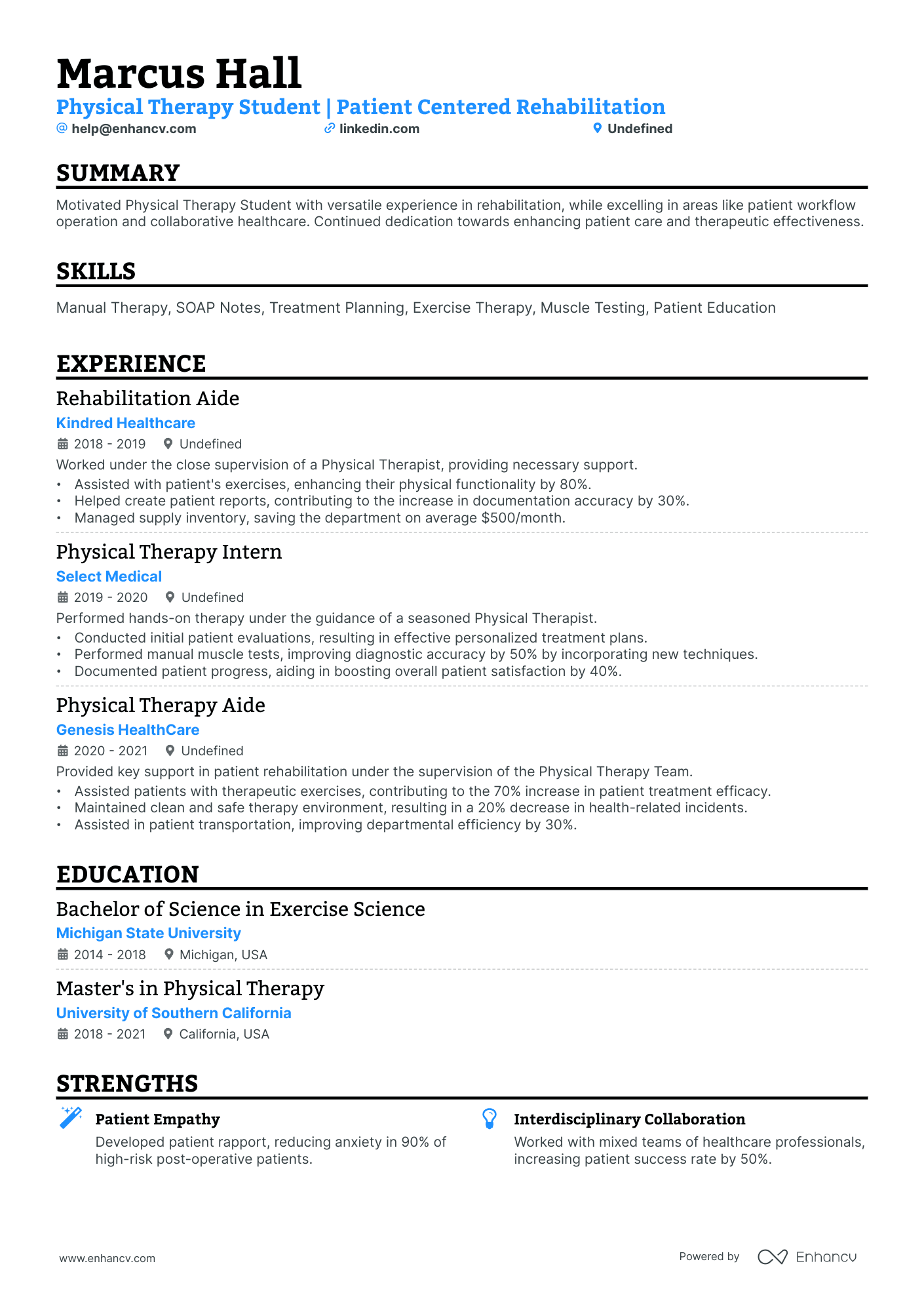 A resume example of a Single Column