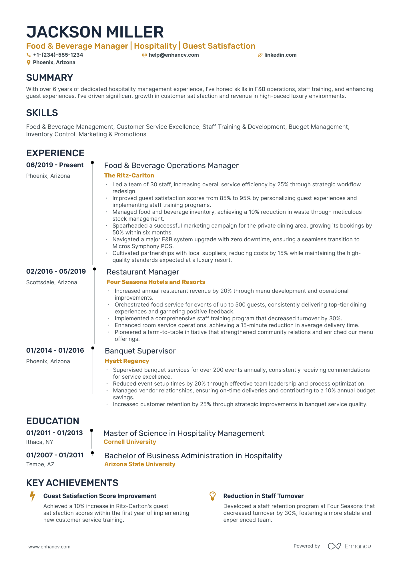 A resume example of a Timeline