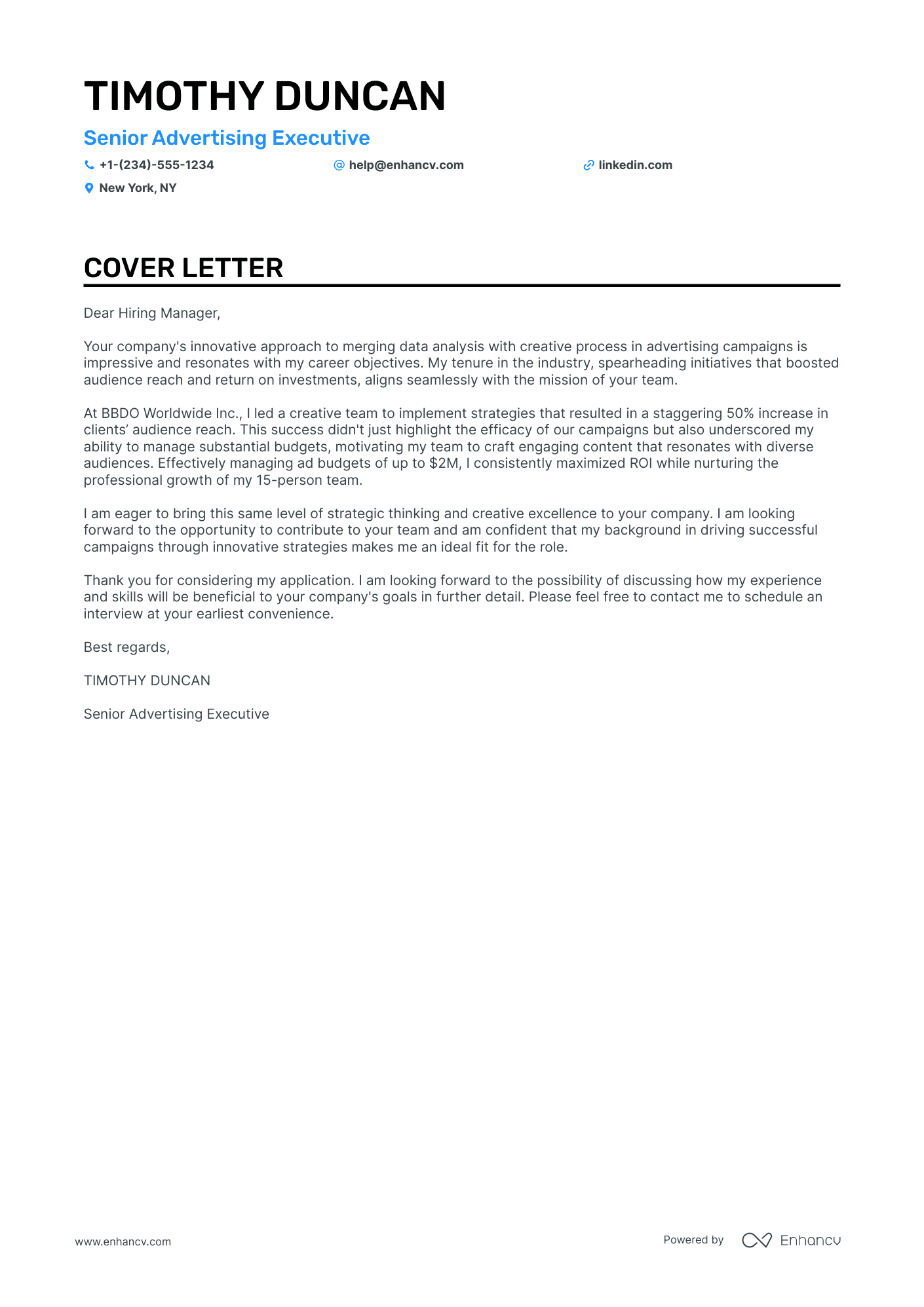 A resume example of a Advertising Agency