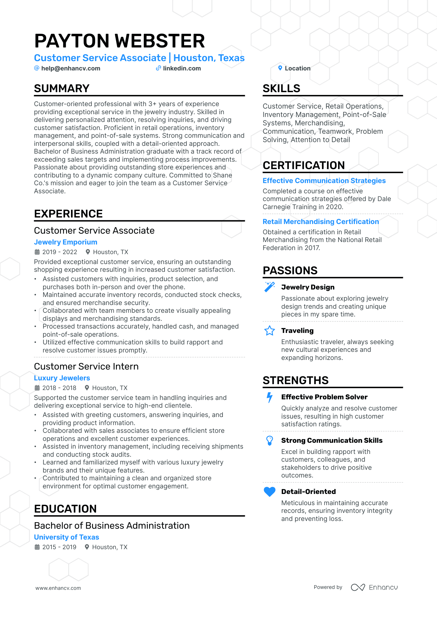 A resume example of a Double Column