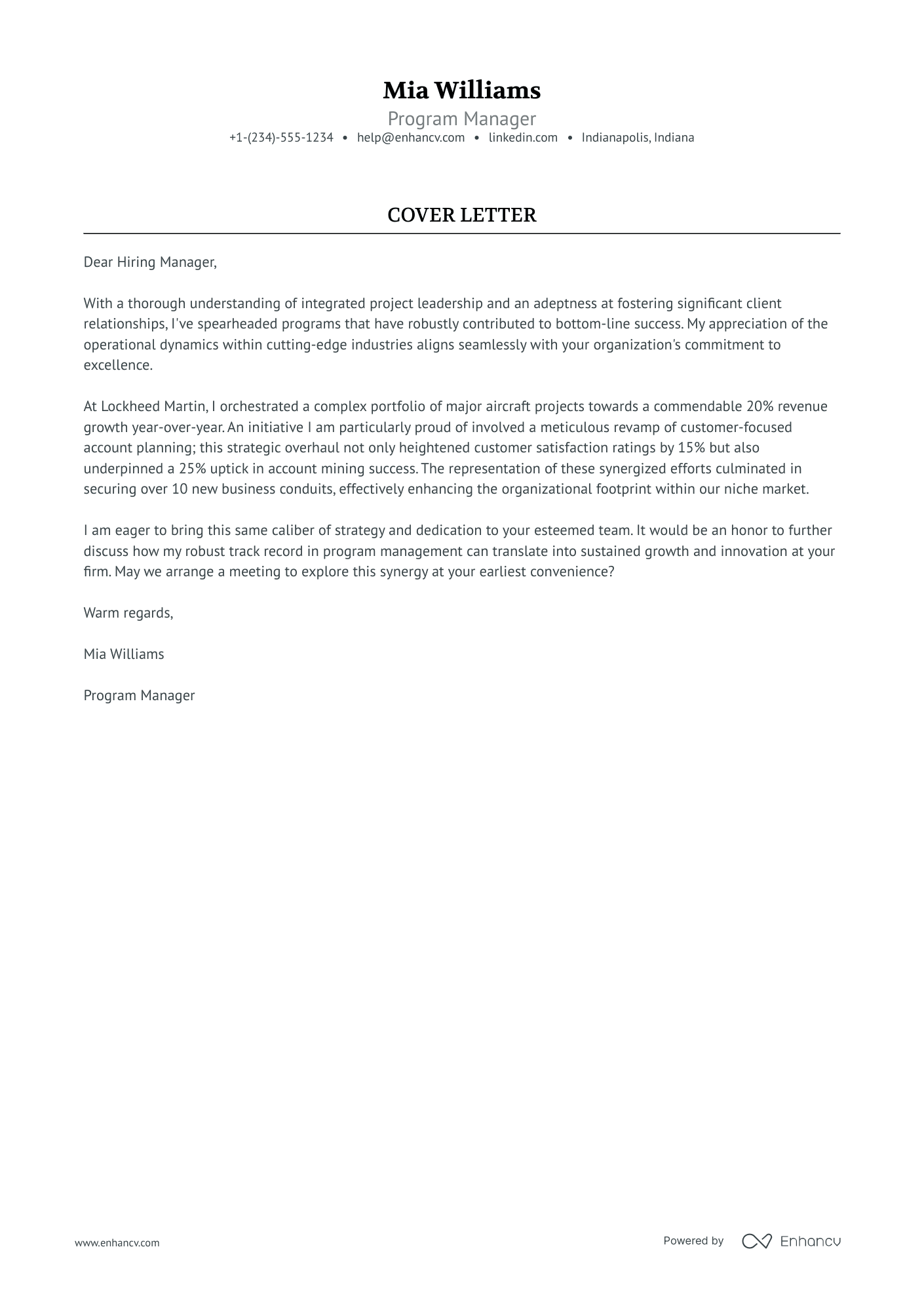 A resume example of a Aerospace Program Manager