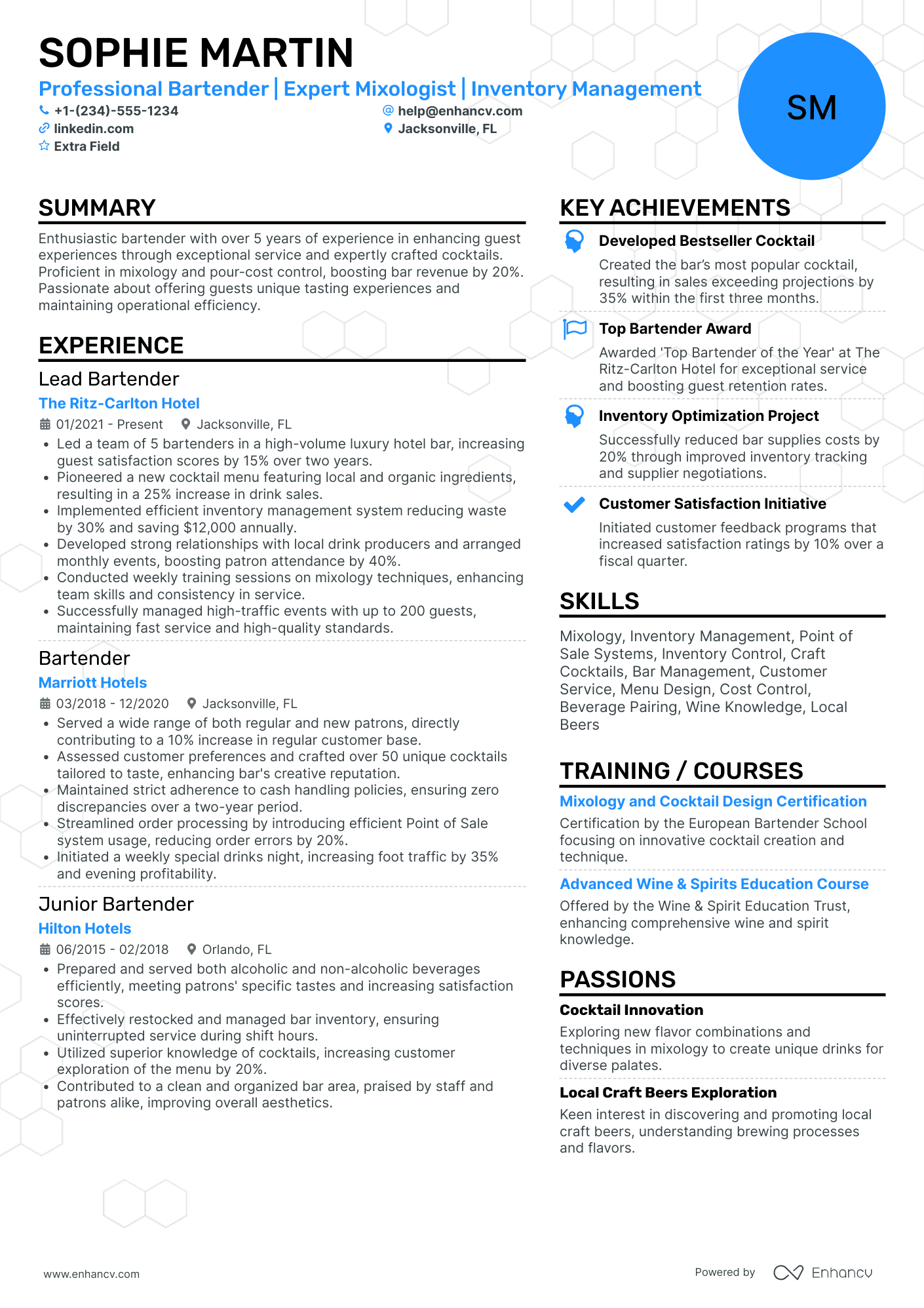 A resume example of a Craft Beer Bartender