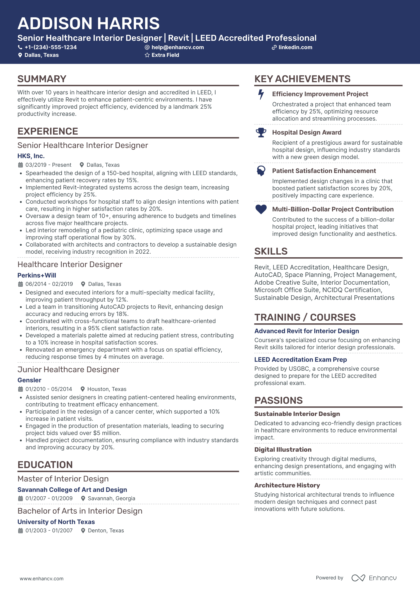 A resume example of a Healthcare Interior Designer