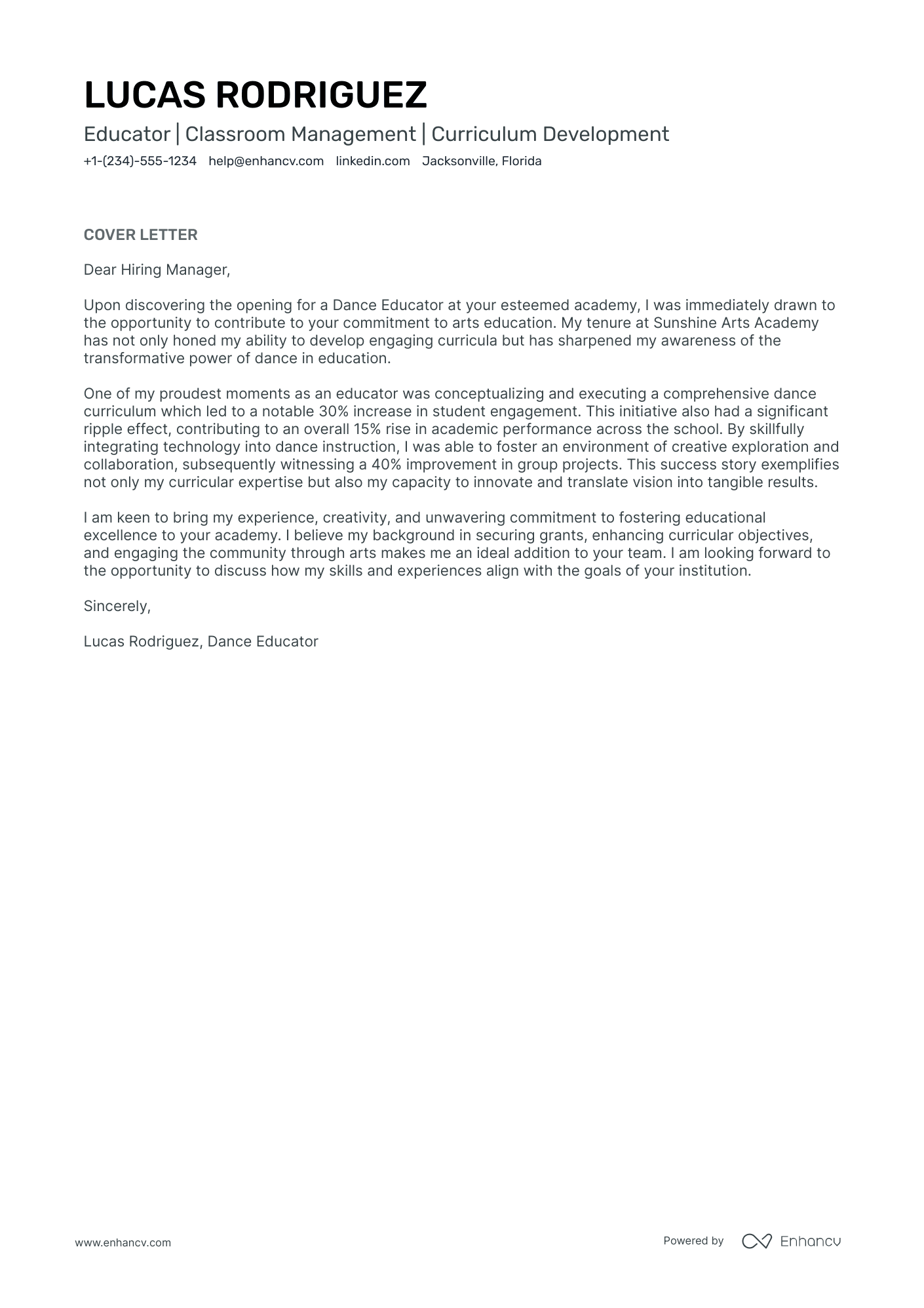 A resume example of a Dance Teacher