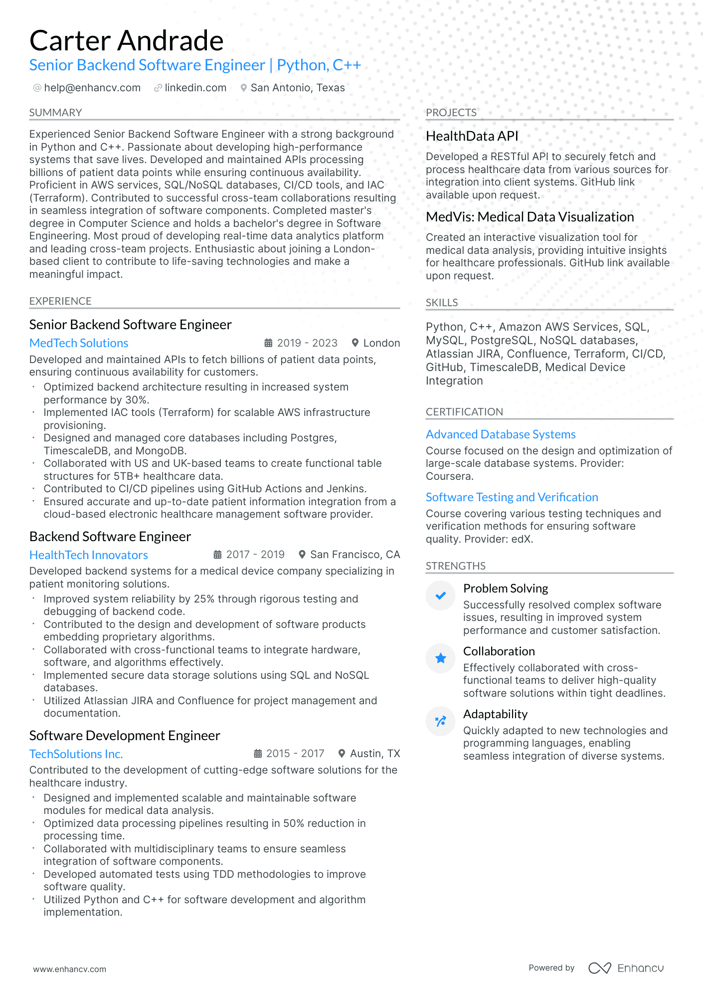 A resume example of a Modern