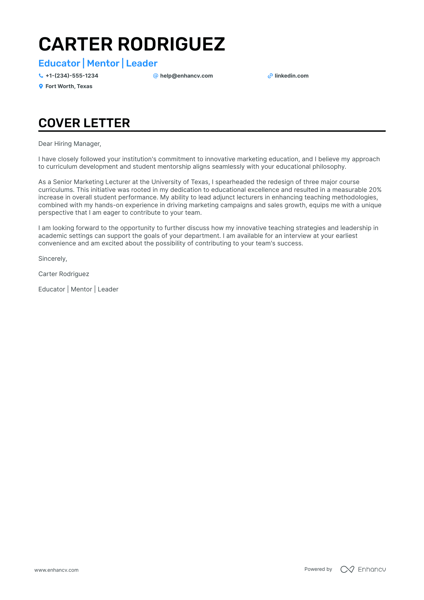 A resume example of a College Professor