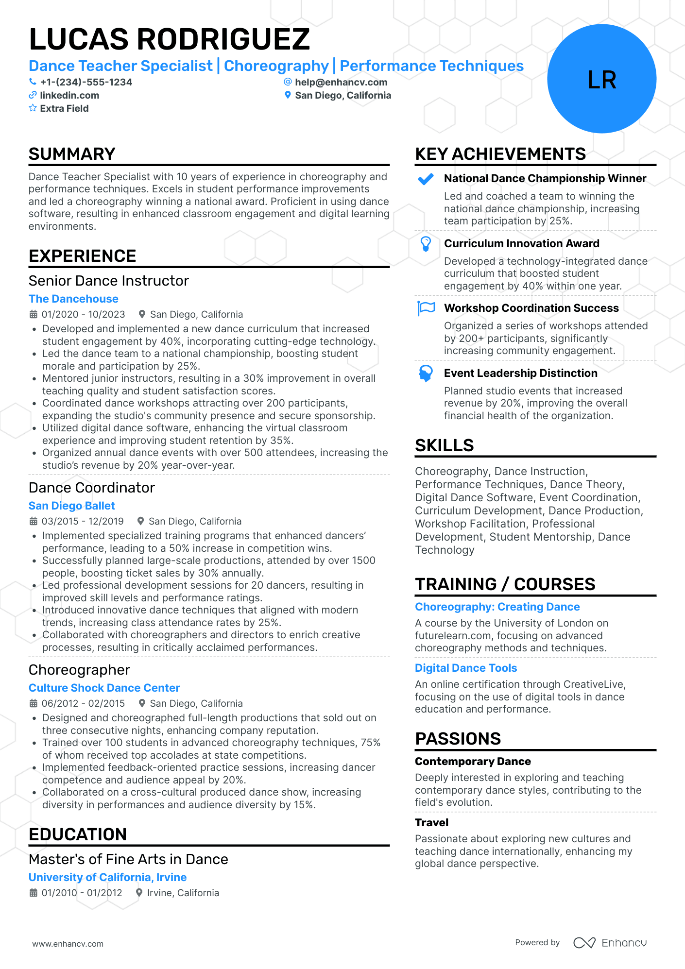 A resume example of a Dance Teacher Specialist