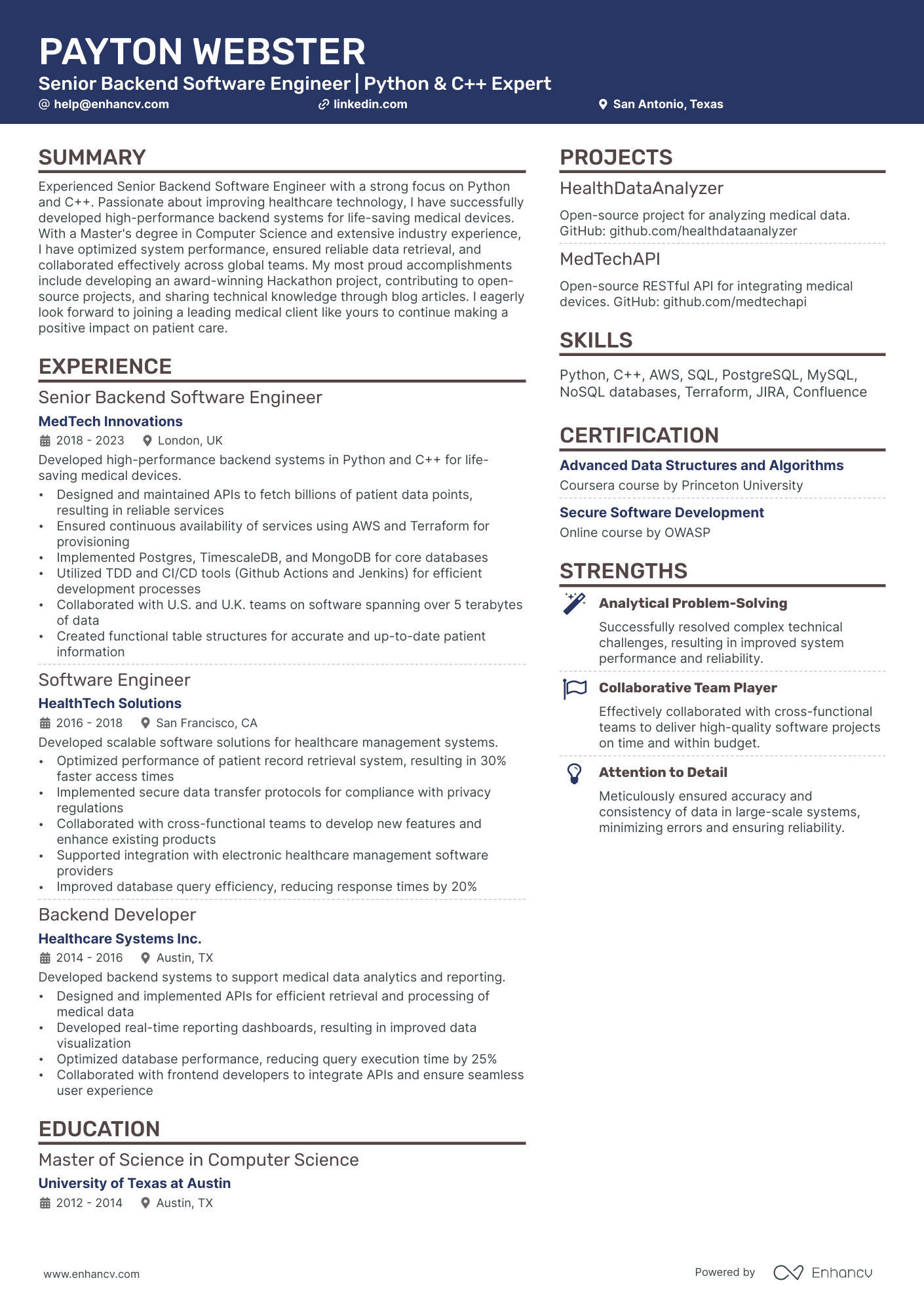 A resume example of a Creative