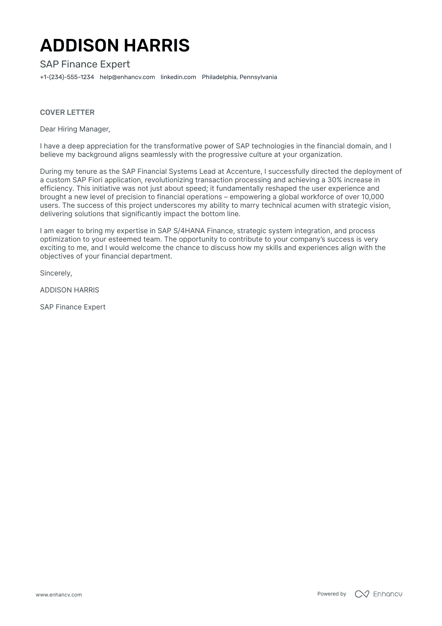 A resume example of a Functional Manager