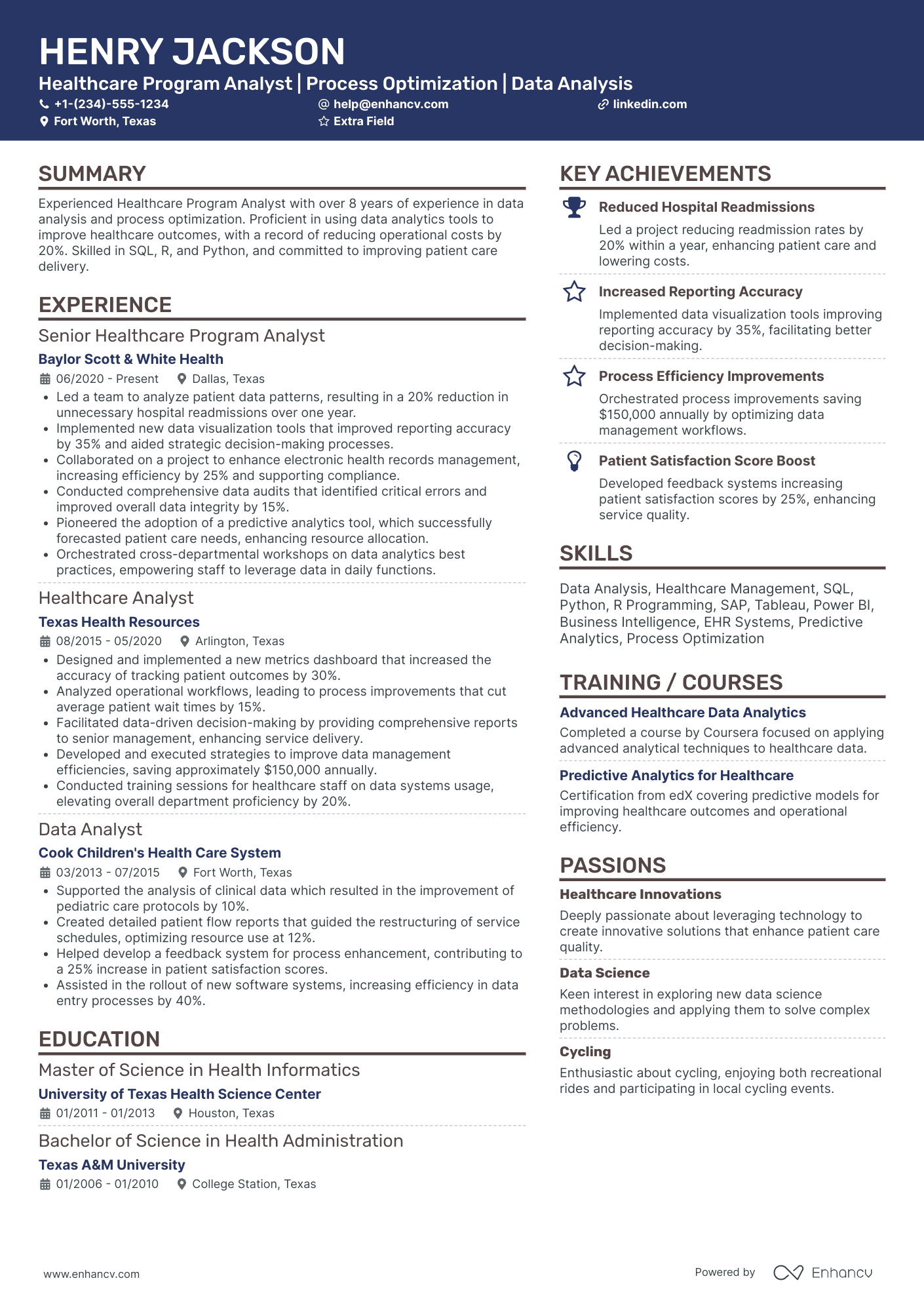 A resume example of a Healthcare Program Analyst